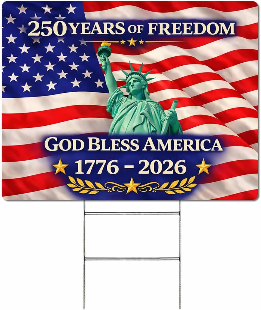 18X14 Inch Double Sided Patriotic Yard Sign with Metal Stake, God Bless America