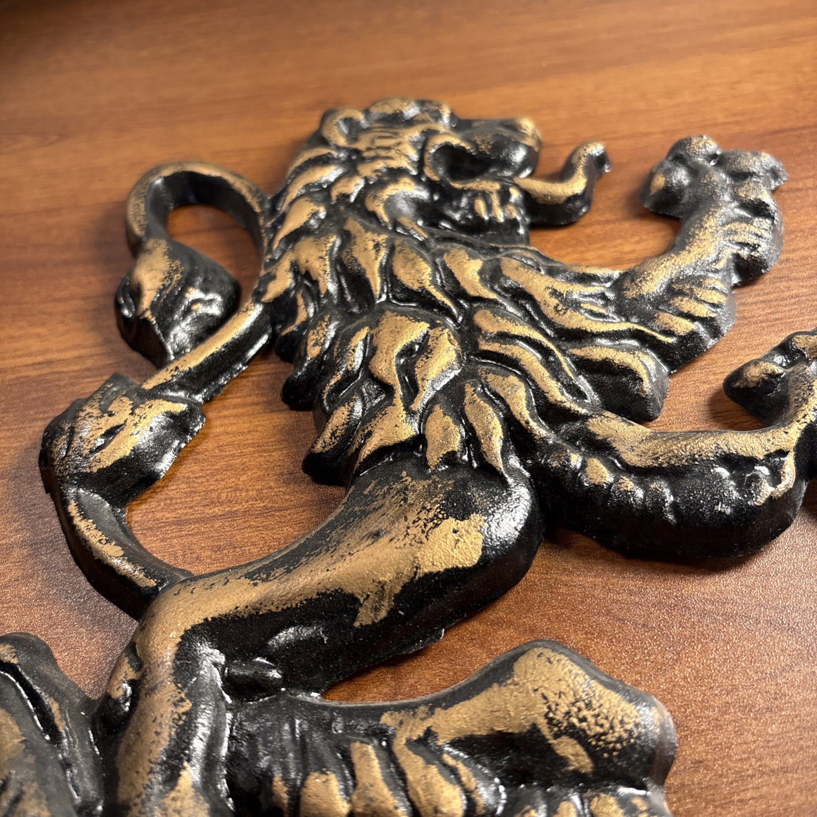 Lion Wall Plaque, Royal Medieval Old World Decor, Metal Art Hand Painted