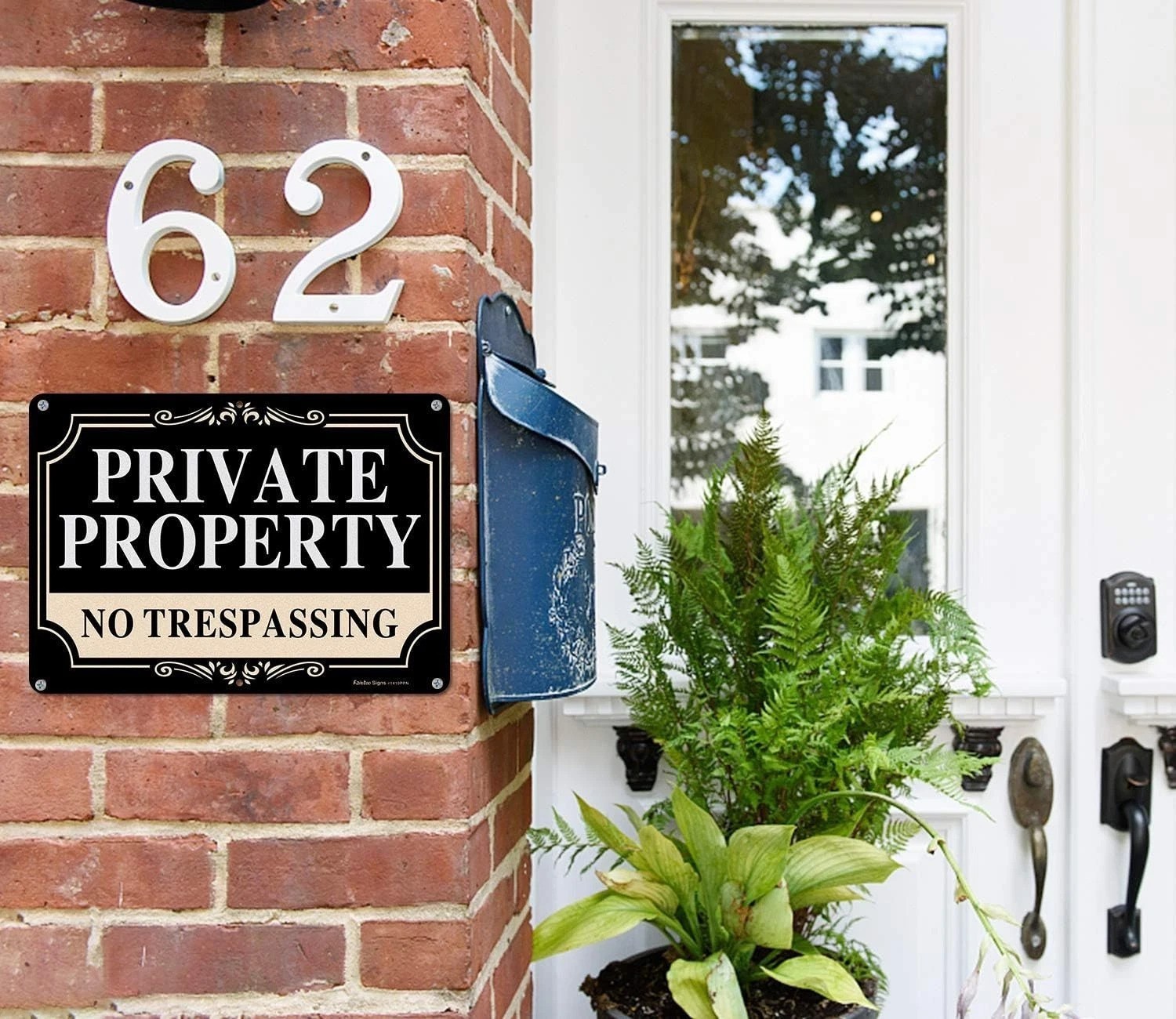 Sturdy and Elegant No Trespassing Sign – 14×10 Inch Weatherproof Metal, 4 Pack