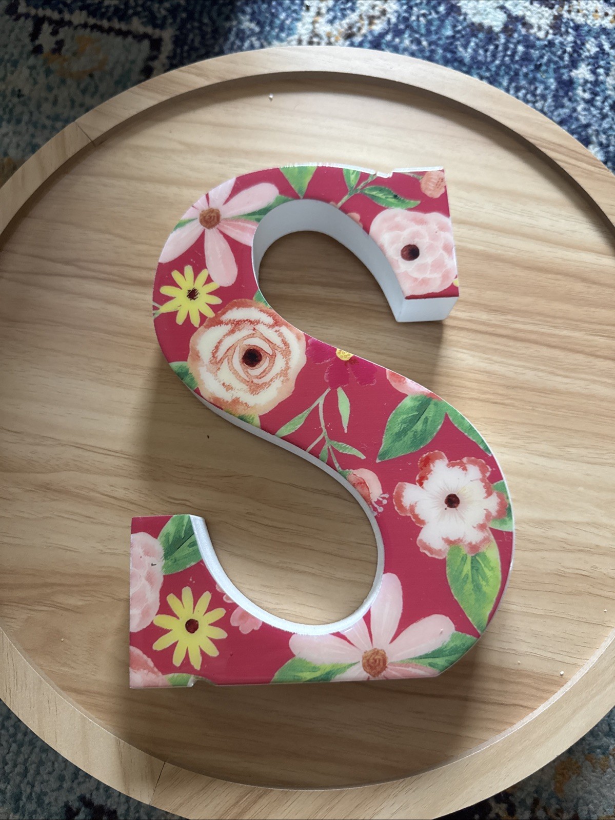Letter Wall Decor Floral Capital S Alphabet Tabletop Display 7.75″ Peach Pink ..