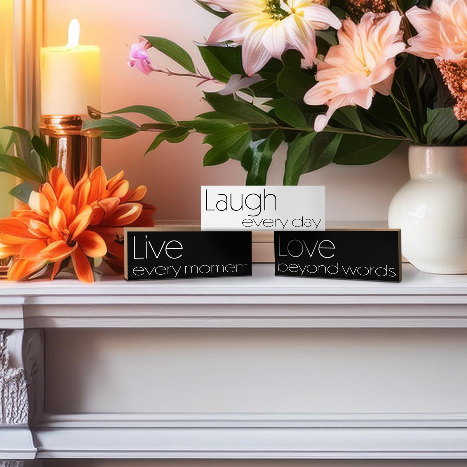 JennyGems Live Laugh Love Tiered Tray Decor, Set of 3 Mini Wood Blocks
