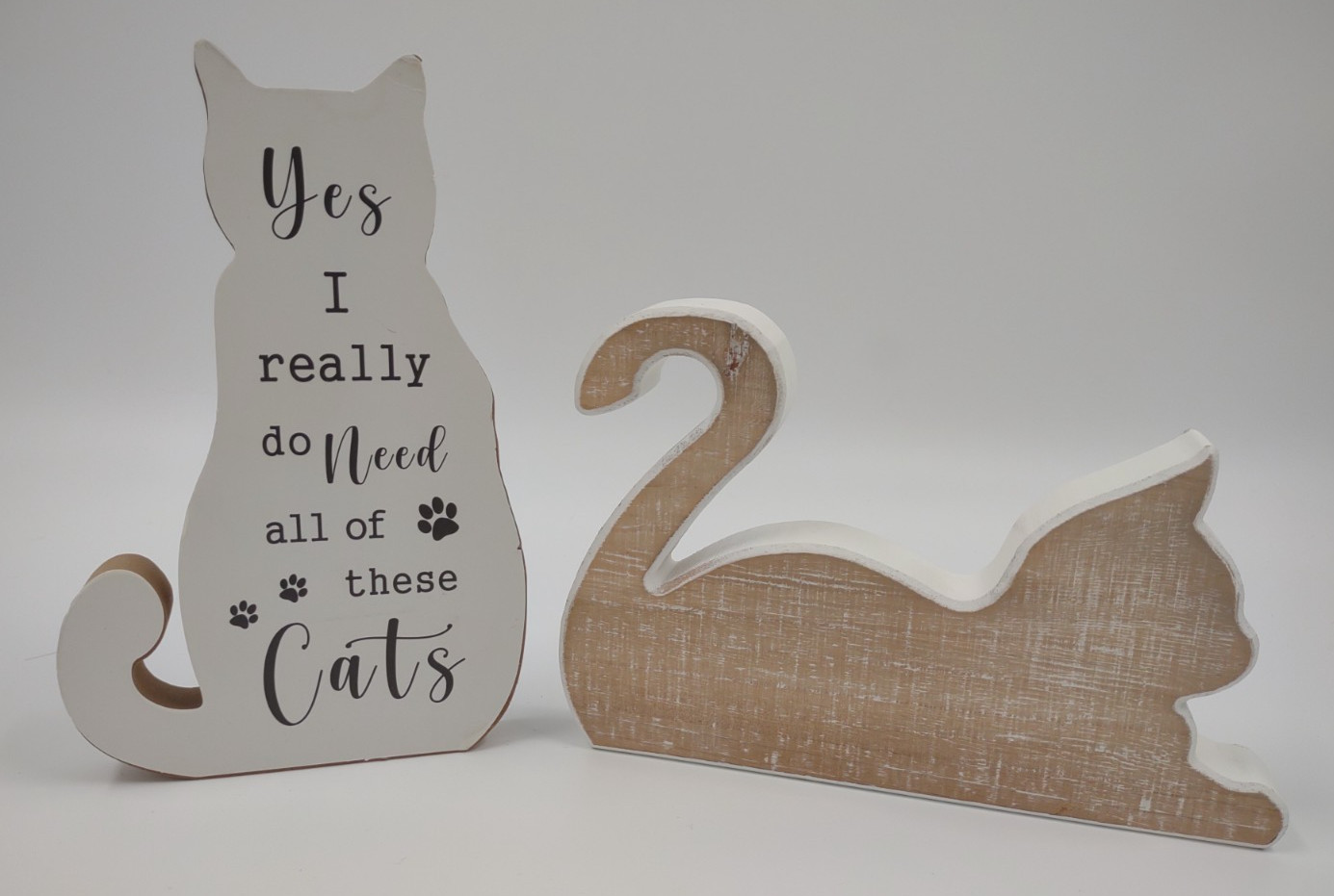 Set of 2 laser cut MDF wooden white freestanding cat silhouette table decor