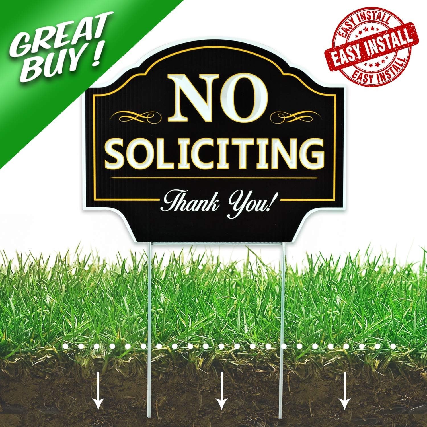 Contemporary No Soliciting Yard Sign – 11.5″x9″ with H-Stake for Stylish Homes