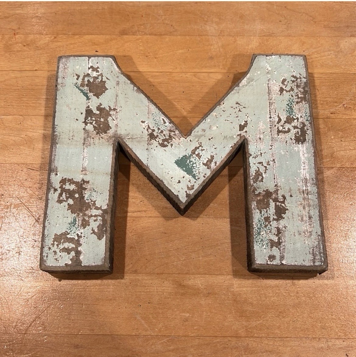 Rustic Wooden Letter M Wall Decor Farmhouse Initial Monogram 7.5”