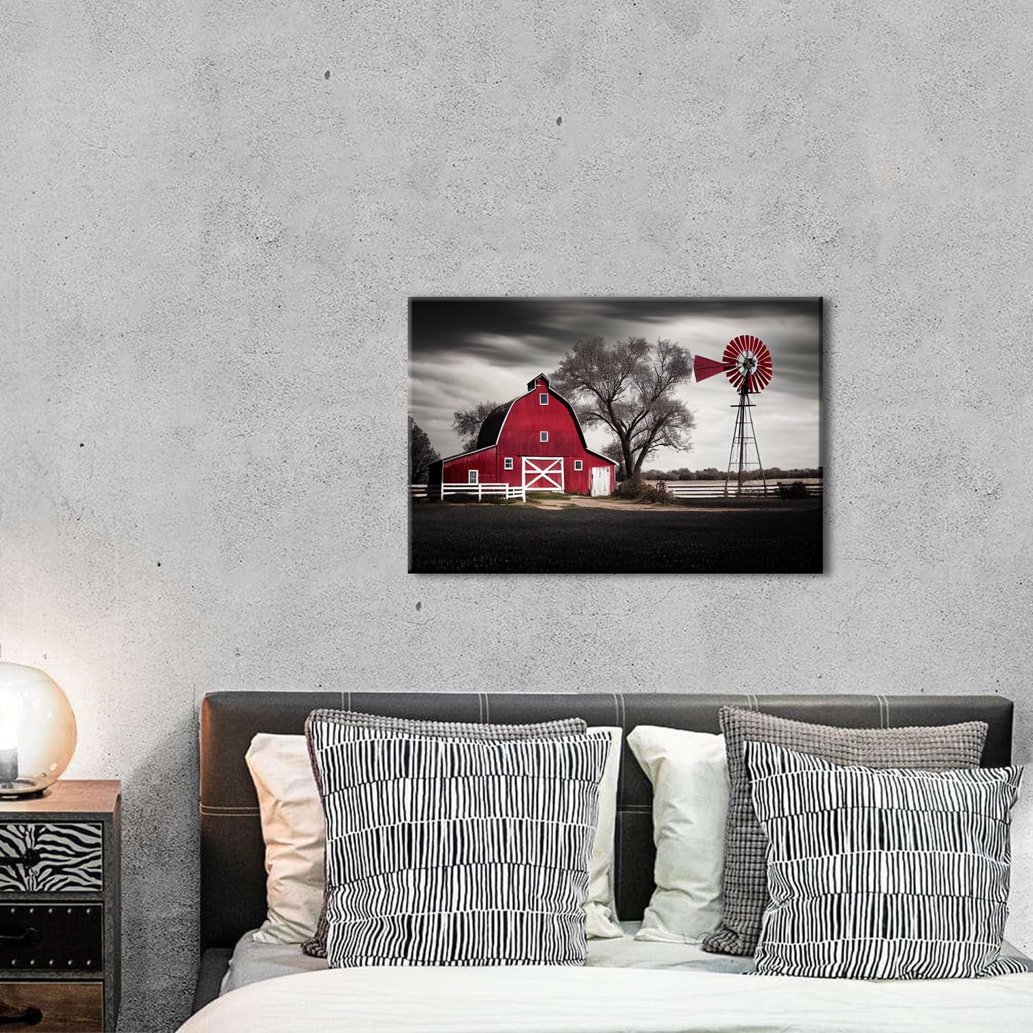 Farmhouse Red Barn Wall Art Windmill Wall Decor Vintage Country Nature Landscape