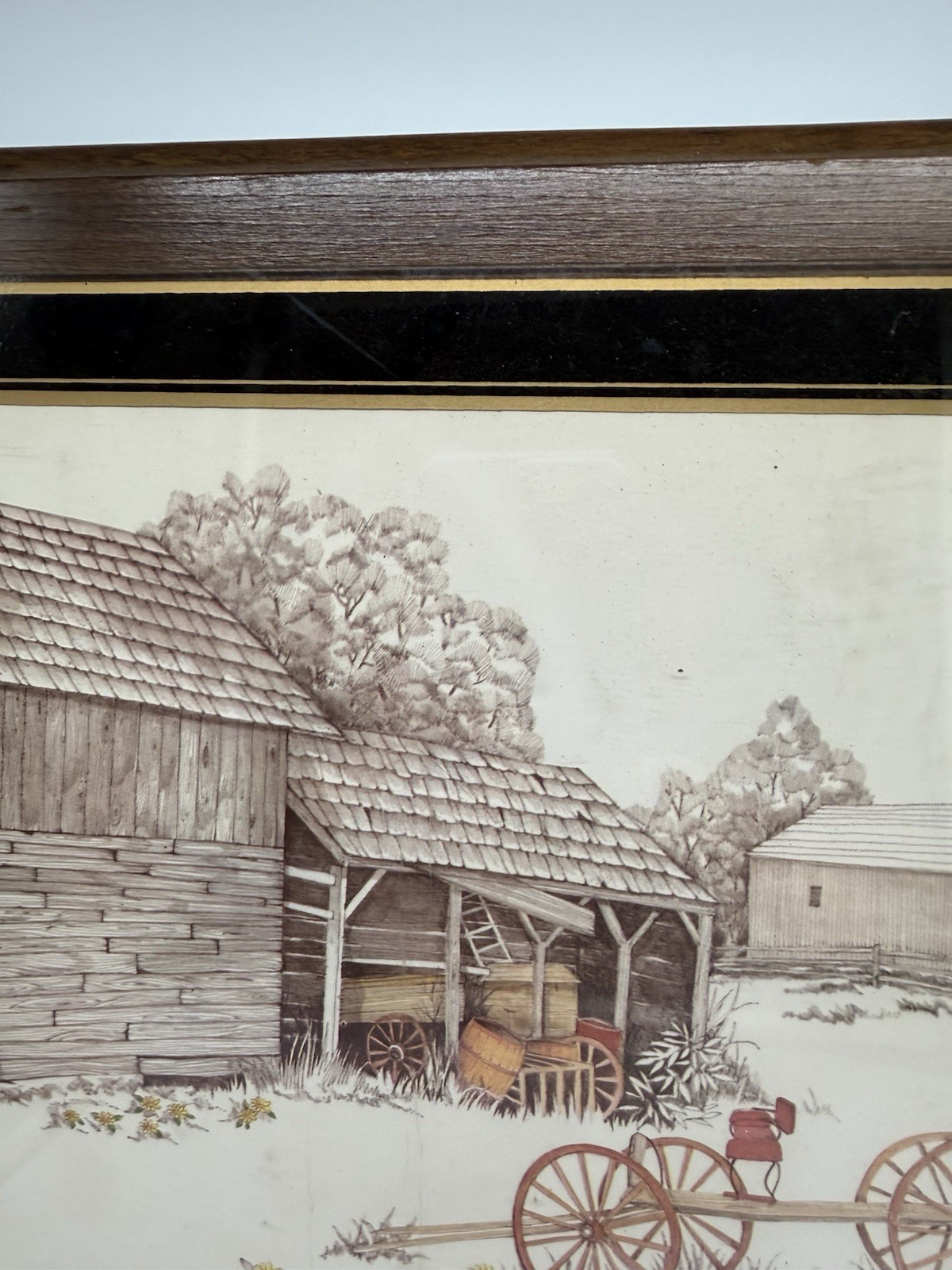 Vintage Emig Co Wood Framed Barn Scene Wall Art Plaque Rustic Farmhouse Decor