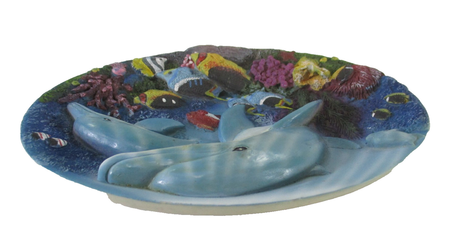 Vintage 3D Dolphin Ocean Scenery Resin Plaque Wall Hung Oval 16cm L x 12cm W VGC