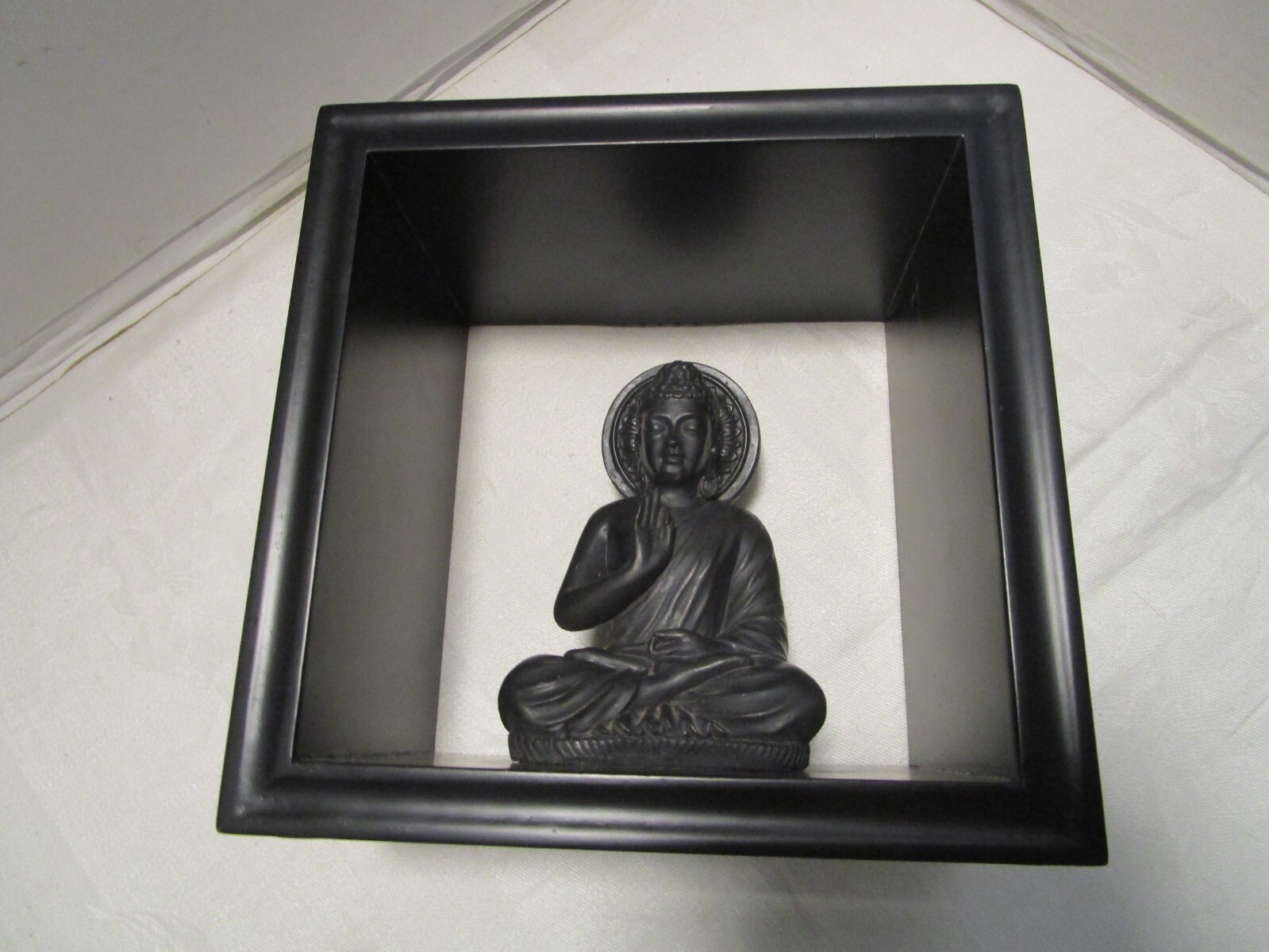 Contemporary Sitting Buddha Statue in Black Shadow Box Wall tabletop 7″ square