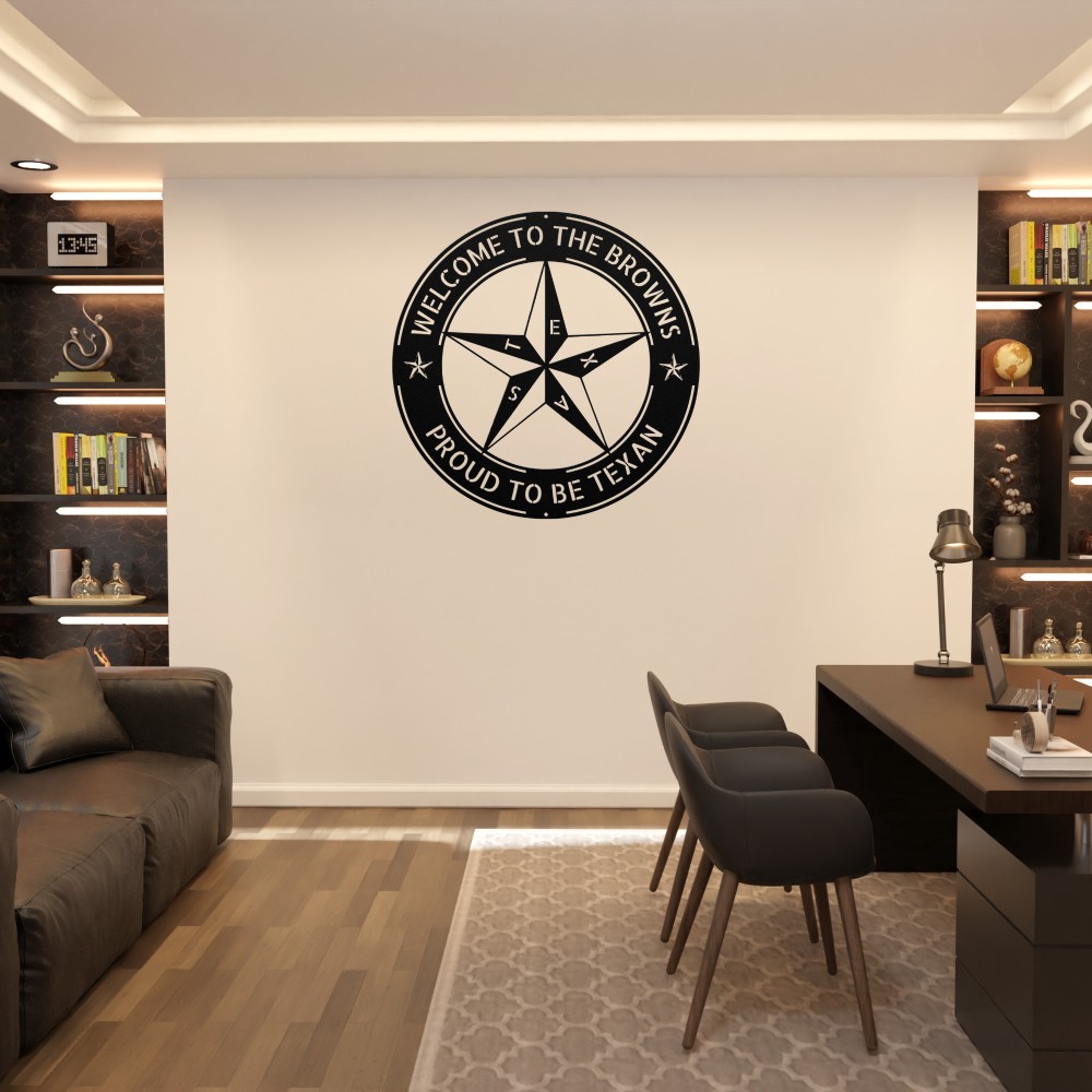 Personalized Texas Star Metal Sign Custom Name Rustic Lone Star Wall Decor