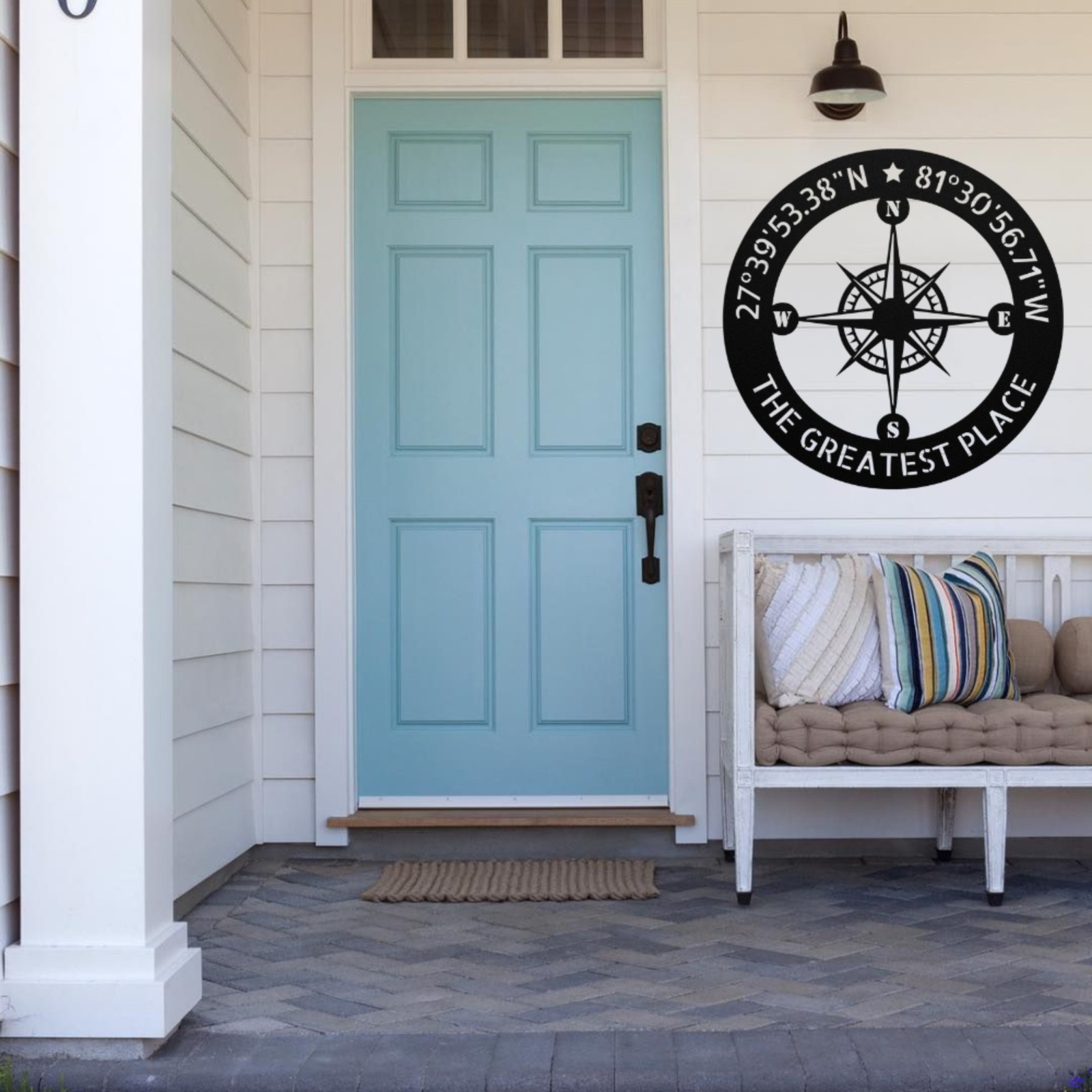 Custom Coordinates Metal Sign Personalized Nautical Compass Wall Art Home Decor