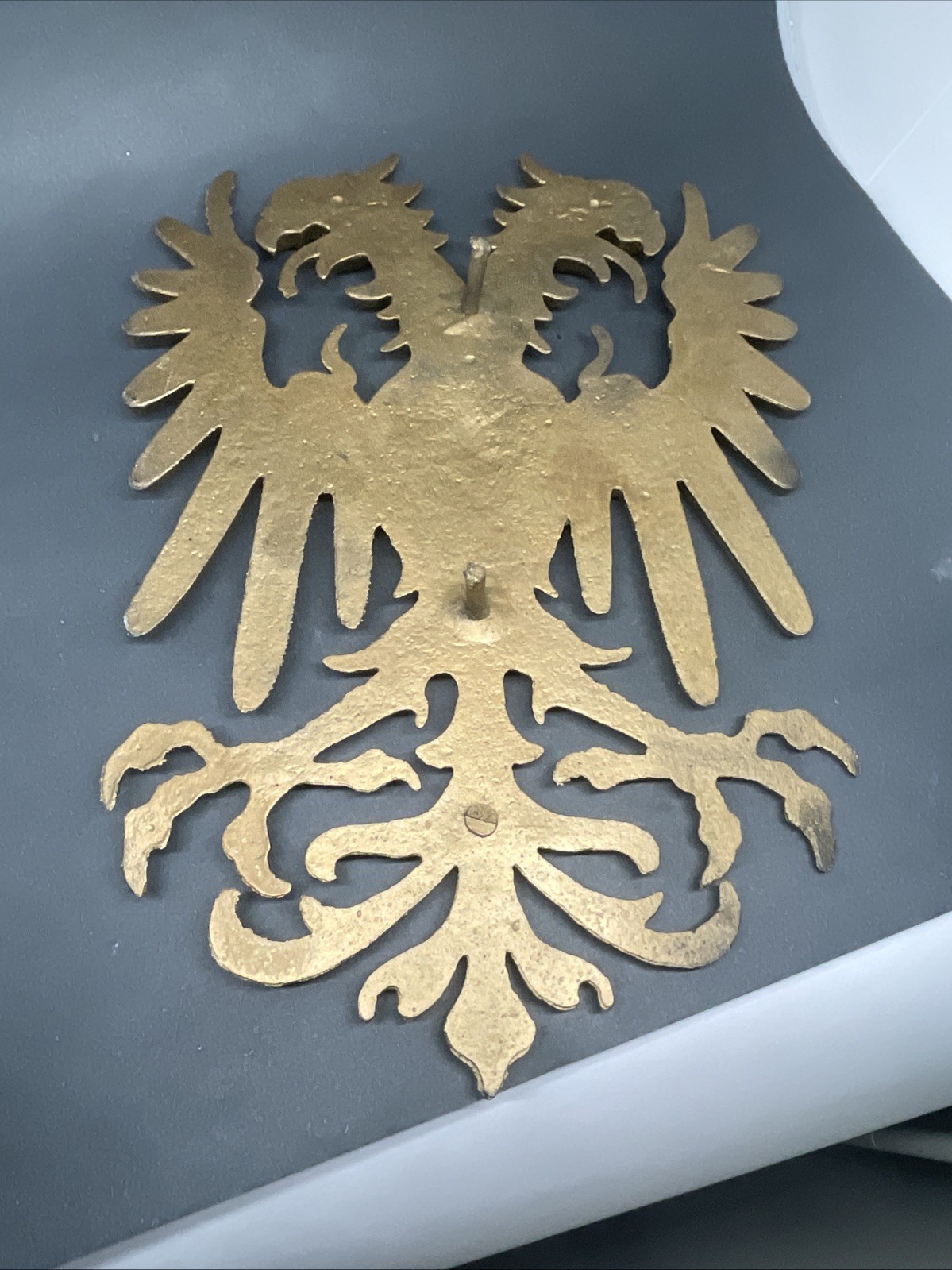 Vintage Double Headed Eagle Cast Metal Wall Decor Gold Gilded 13”