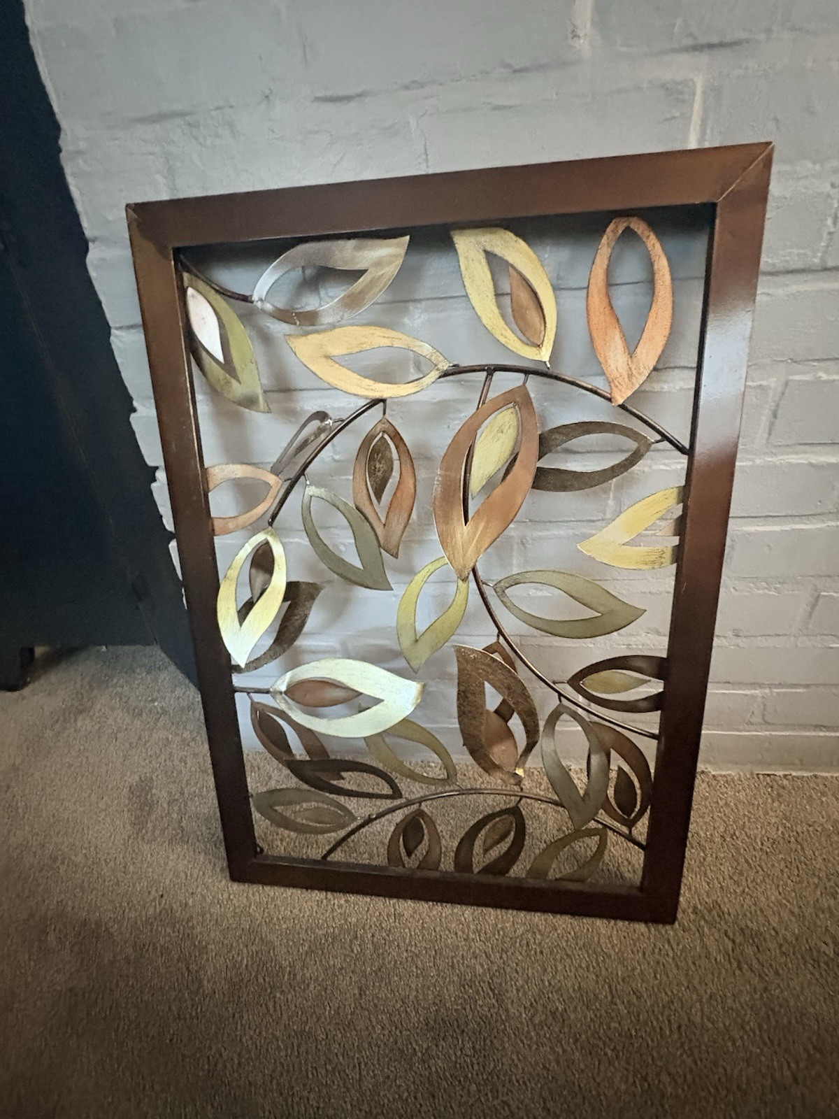 Metal Free Flowing Art hanging-with Brass And Copper Coloring “leaves”
