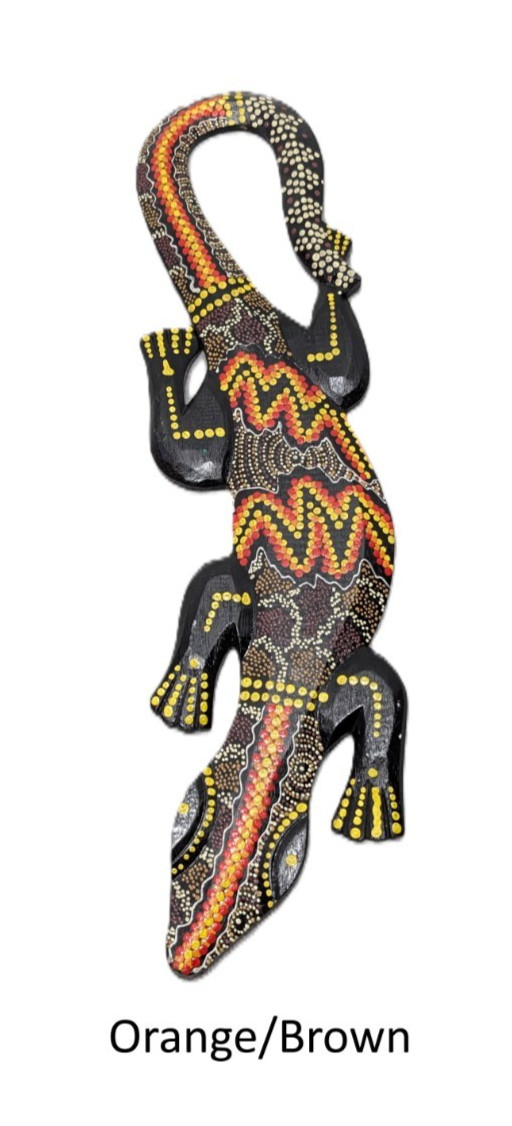 Hand Painted Gecko Wall Hanging Aboriginal Dot Art 19.5″ Assorted Color