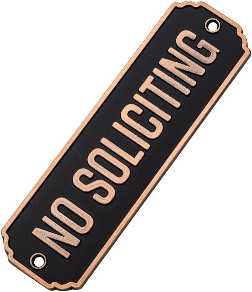 No Soliciting Brass Door Sign, Brass No Soliciting Thank You Sign, Solid Brass W