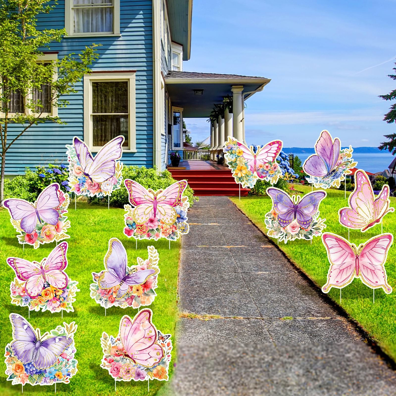 12 Pcs Butterfly Yard Signs Decorations Giant Butterfly Garden Stakes Waterpr…