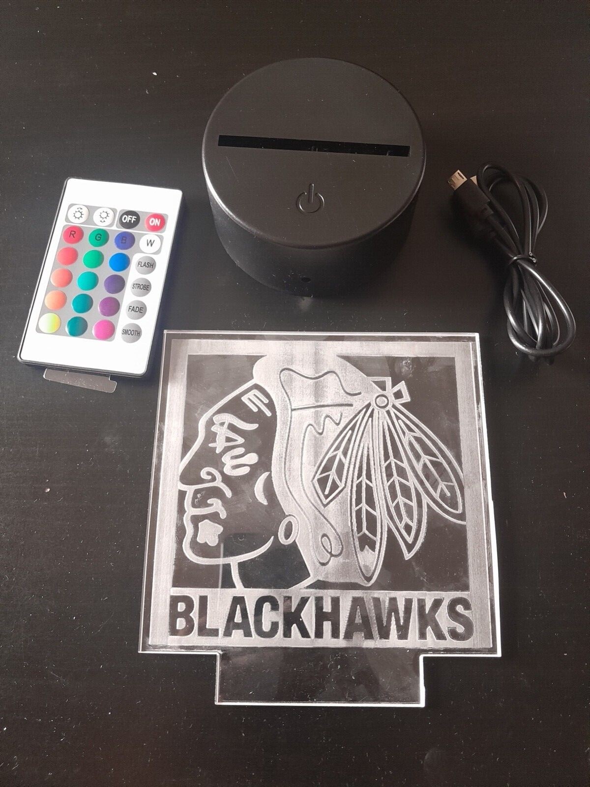 Edge Lit Tabletop Sign, Multi-Colored LED, Chicago Blackhawks, Art, Night Light