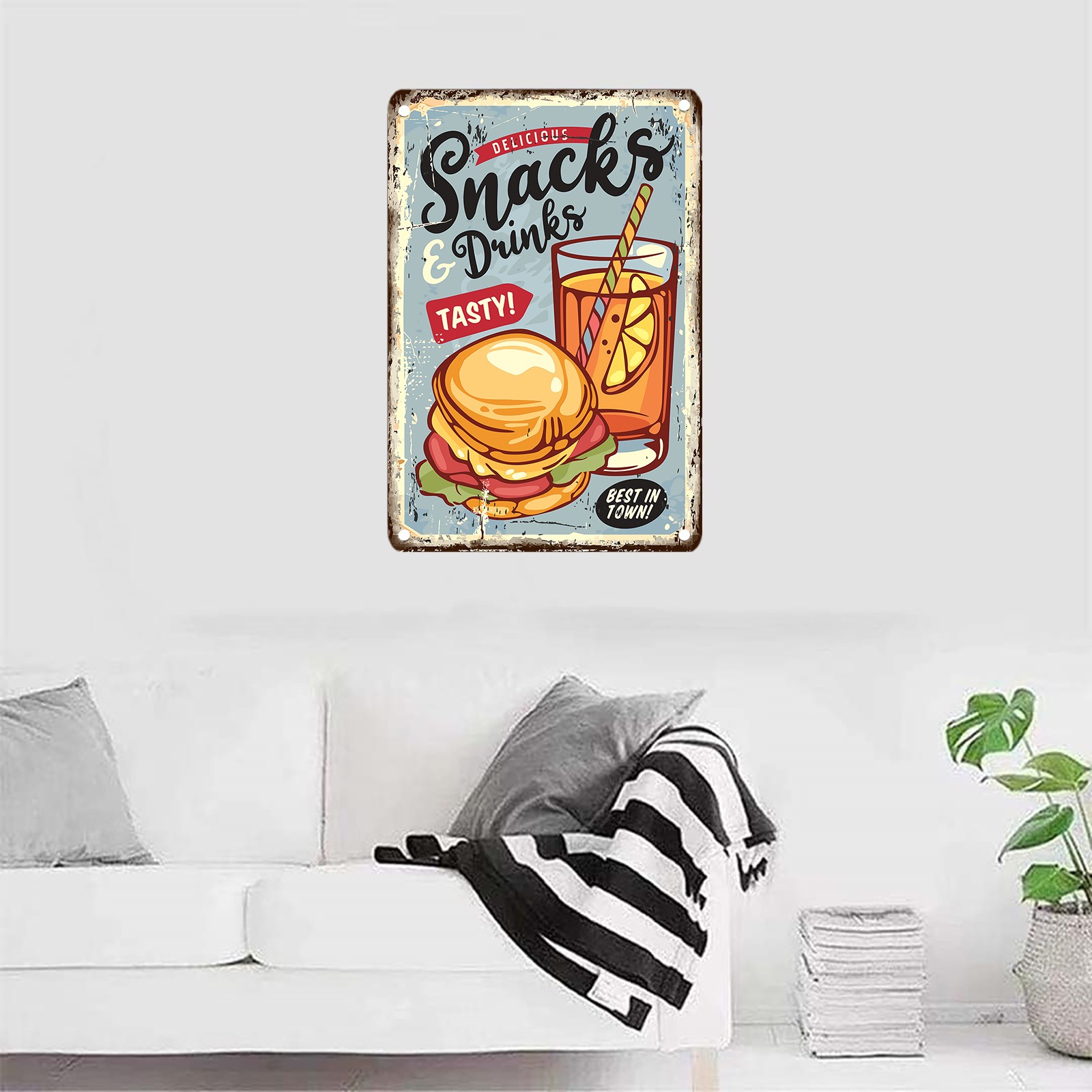 One Piece of Antique Food Signboard, 12 “X8 Tinplate Decoration, Tin Metal Signs