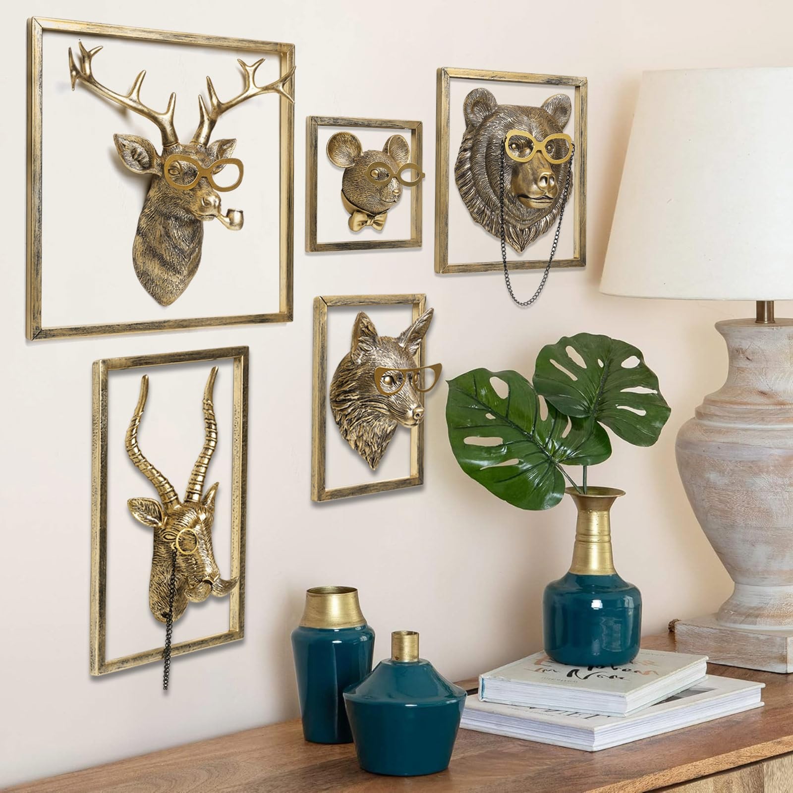 Newinhome Gold Animal Head Wall Decor Set of 5