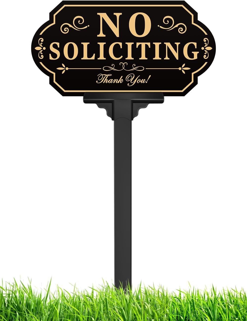 No Soliciting Sign 6x12in Gold in Aluminum 50 Mil with Stake Yard House Outdoor
