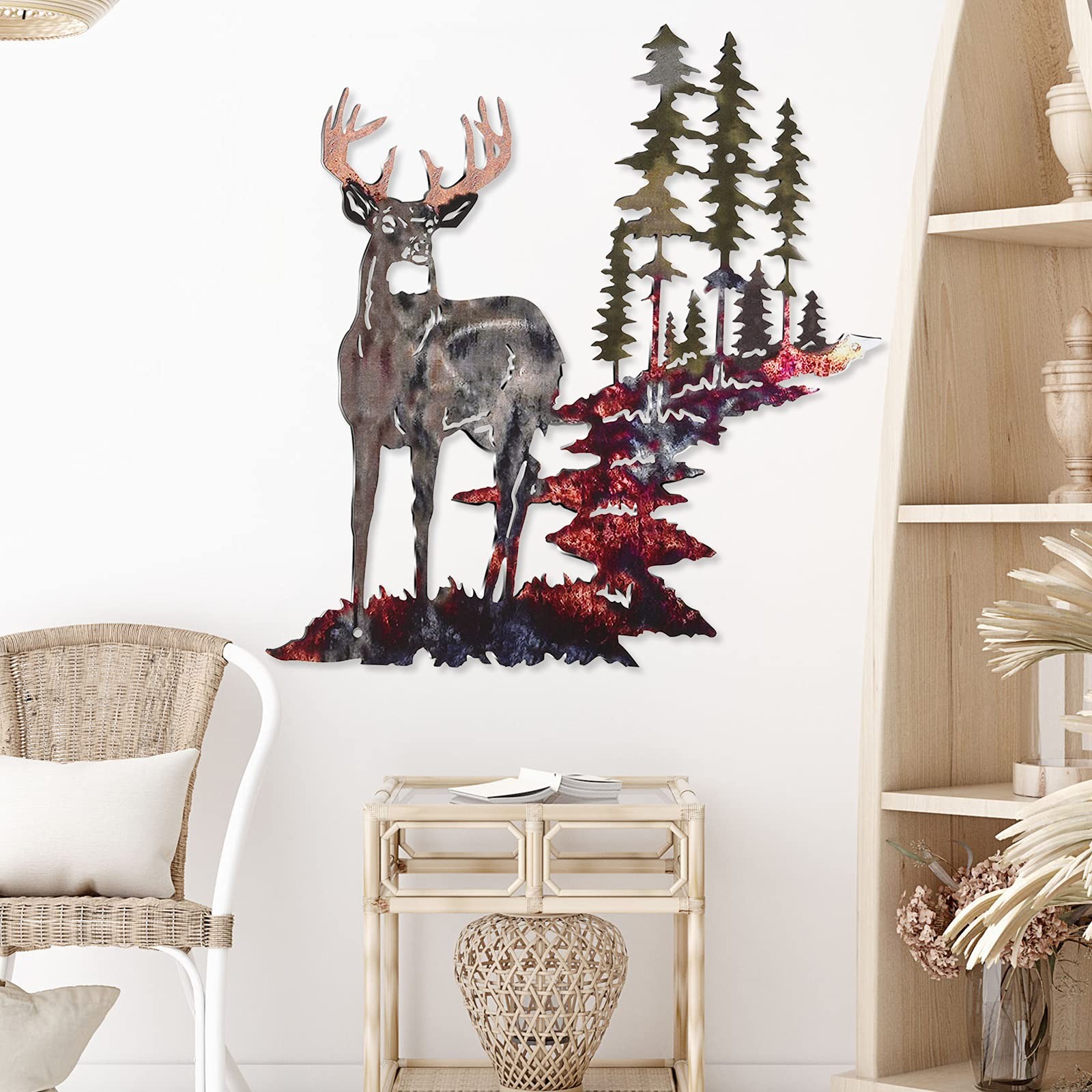 Forest Tree Deer Wall Art Metal Rustic Hunting Decor for Living Room Bedroom …