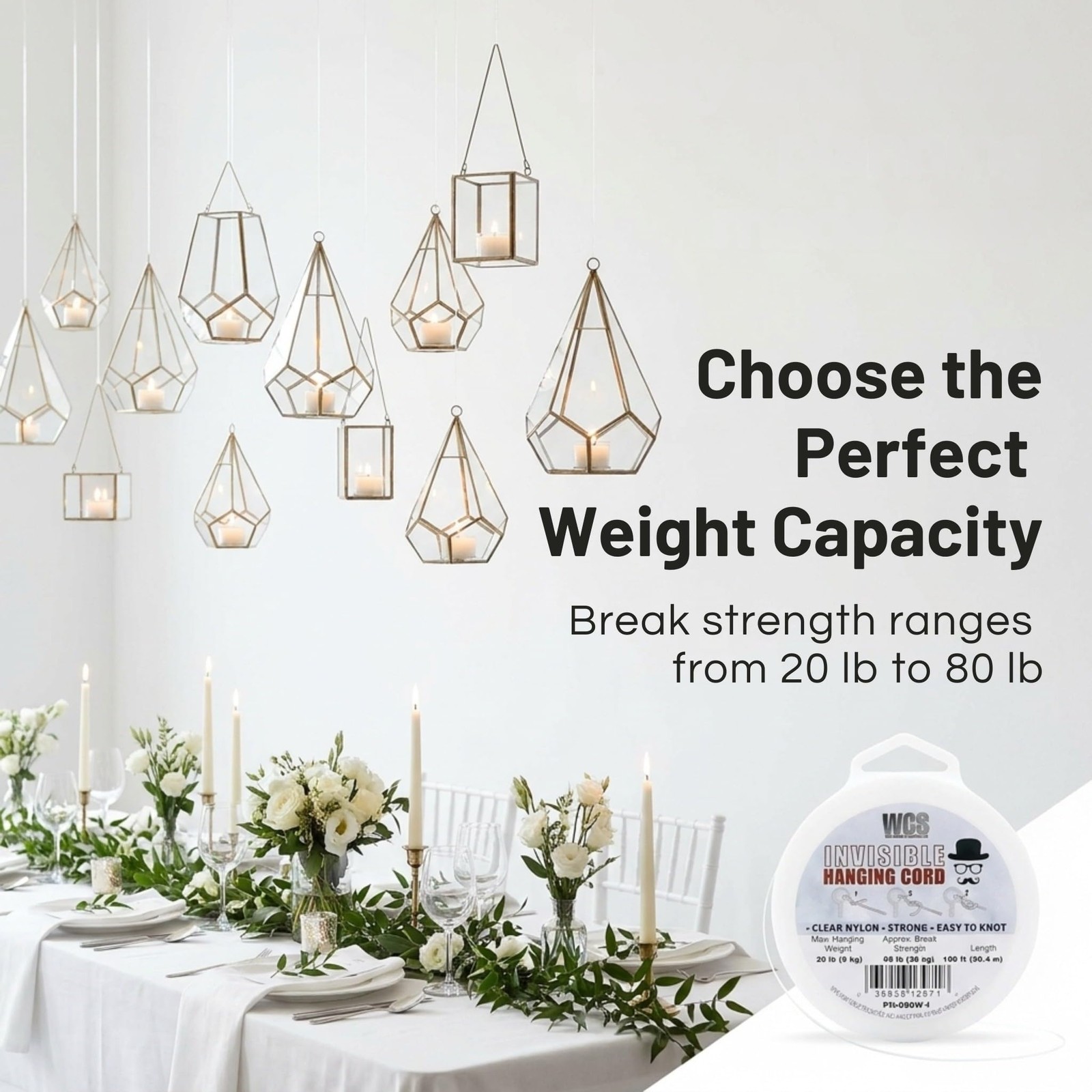 Invisible Hanging Cord Clear Nylon String for Decorations, Heavy Duty Transpa…