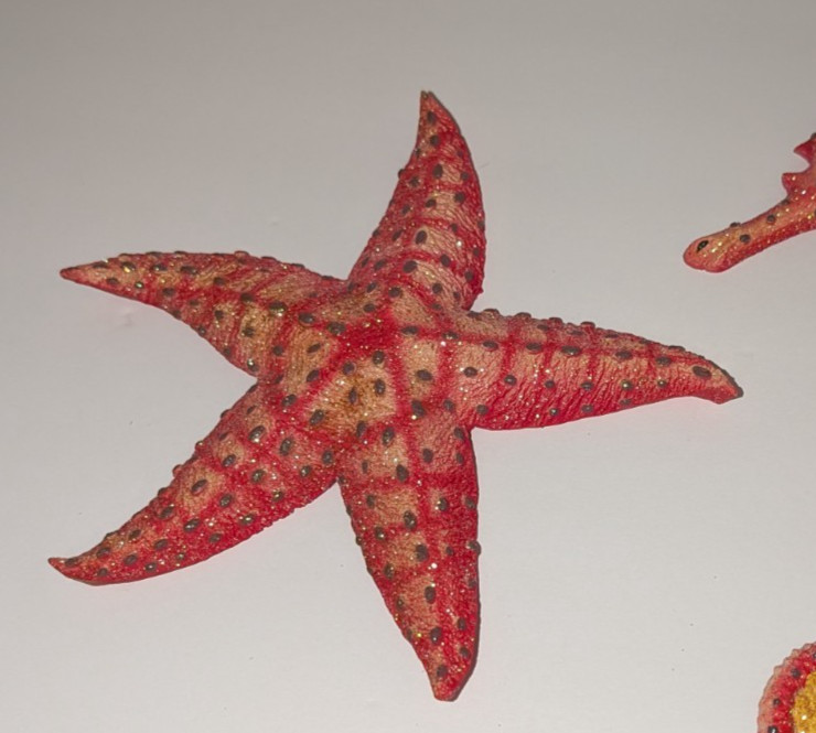 Vtg Seahorse Starfish Wall Plaques Orange Glitter Coastal Beach House Decor