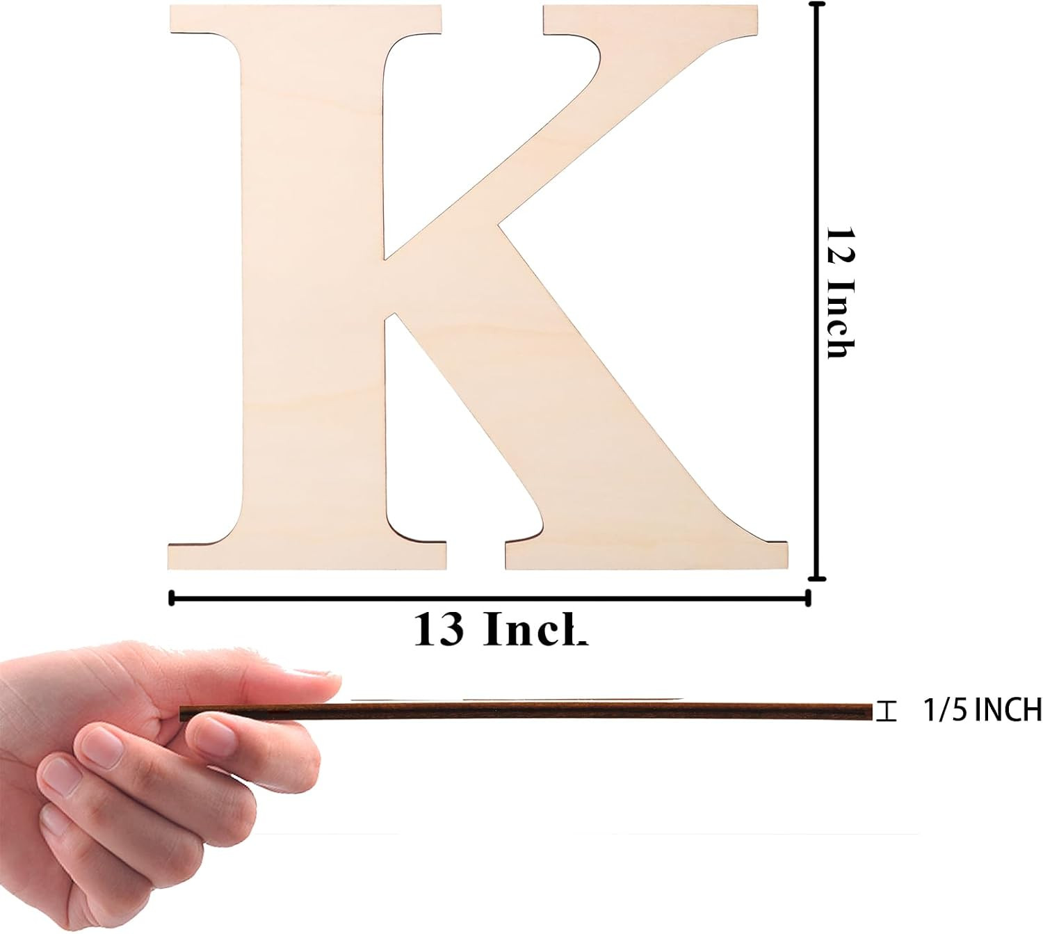 12 Inch Wooden Letter, Smooth Surface Wood Letters for Wall Decor, 1/5 INCH Blan