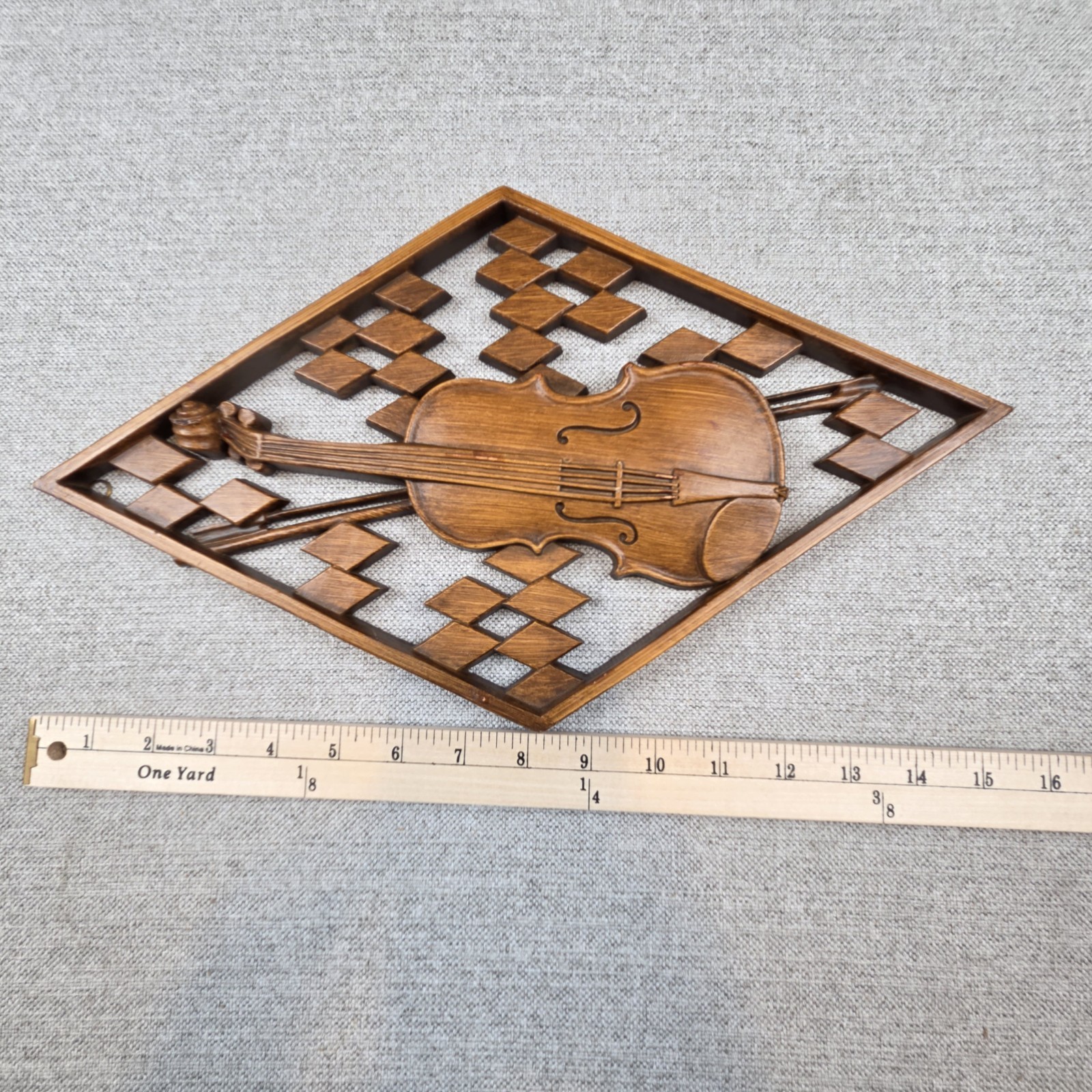 Vintage Set Of 1960s Mid Century Folk Art Musical Wall Plaques Of Violin & Banjo