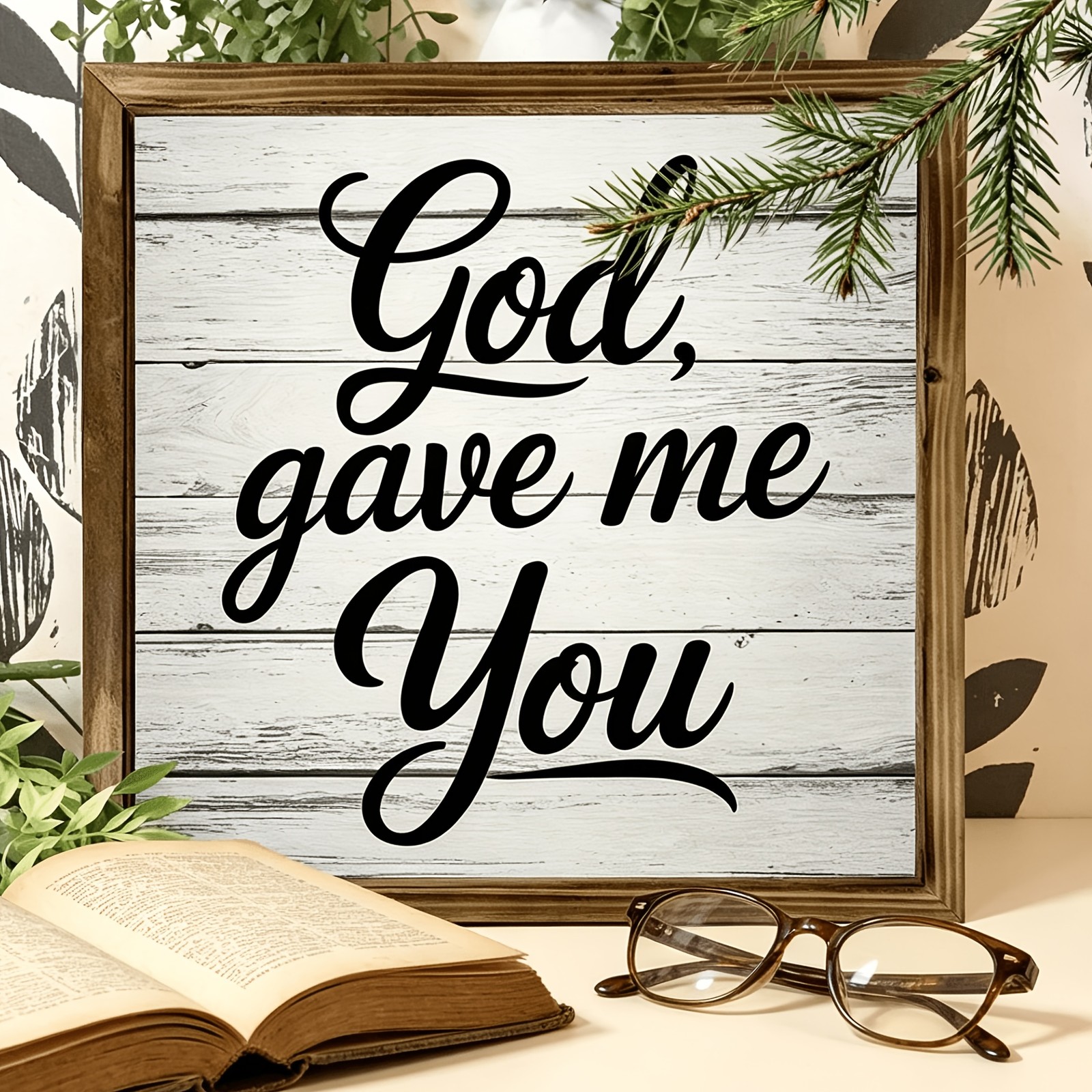 2D Rustic Wooden “God Gave Me You” Sign Bible Quote Wall Art Home Office Decor