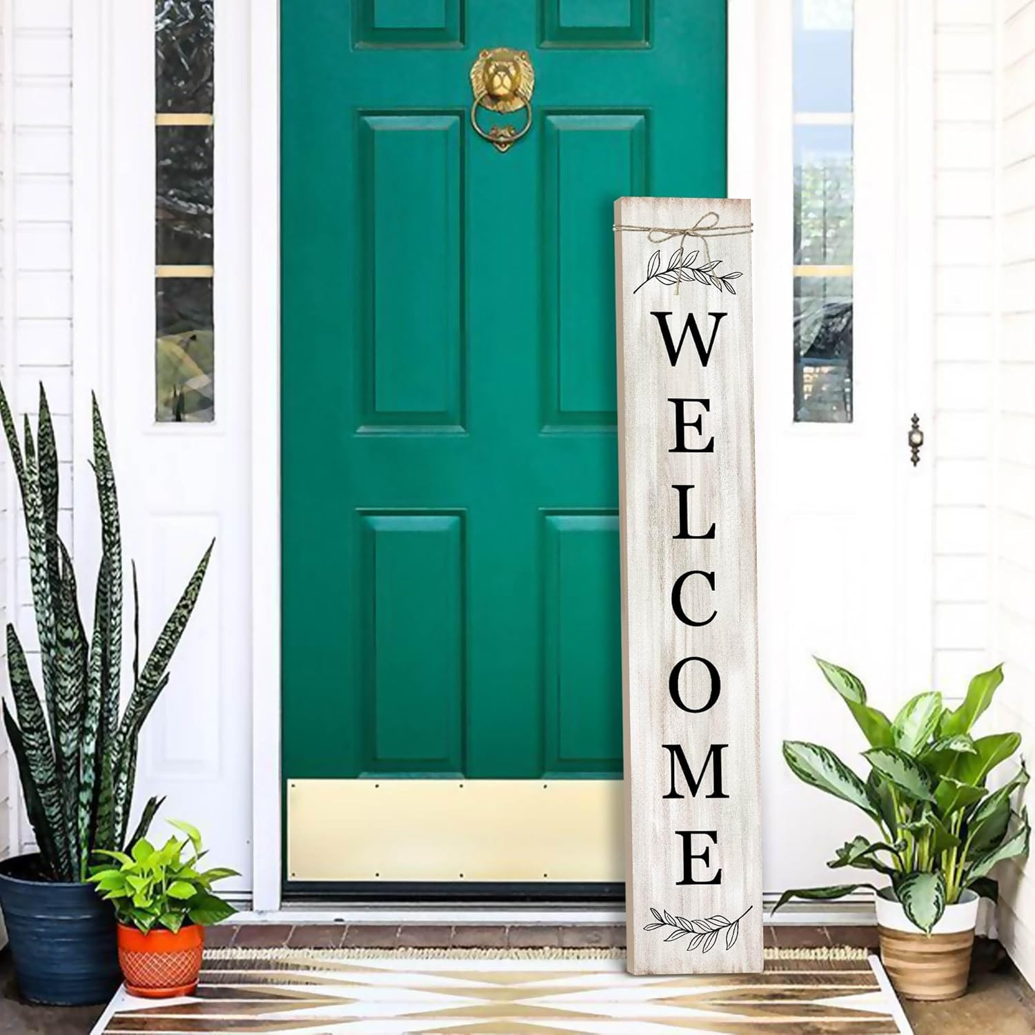 Welcome Sign for Front Porch Standing – Wooden Vertical Hanging Farmhouse Decor