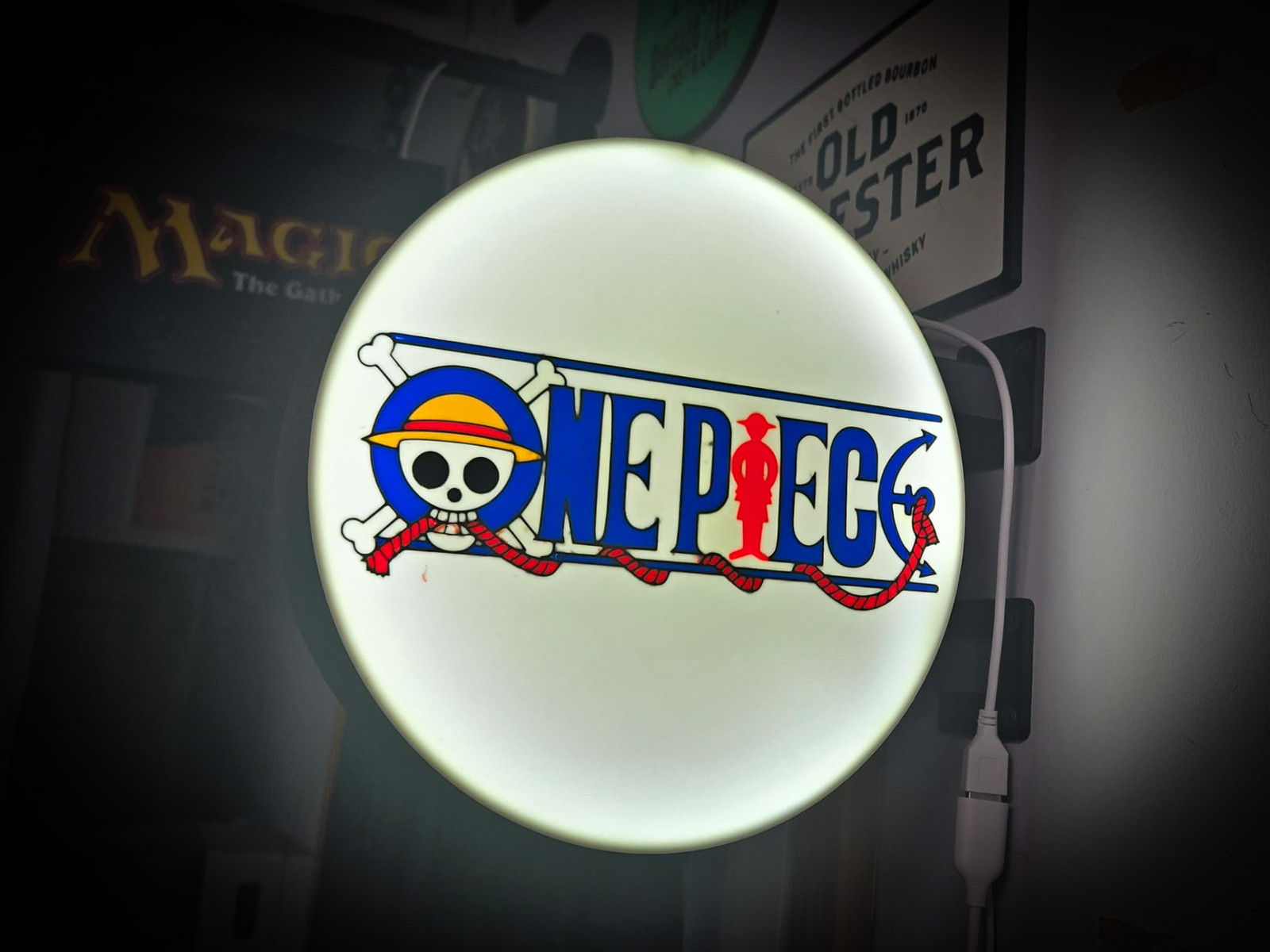One Piece LED Lightbox Sign 3D Printed Round Wall Mount Man Cave Garage Decor