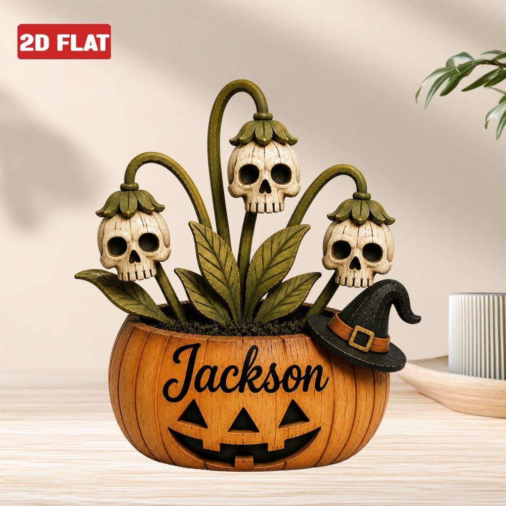 Custom Halloween Pumpkin Skull 2D FLAT Wood Block Spooky Ghost Pumpkin Decor