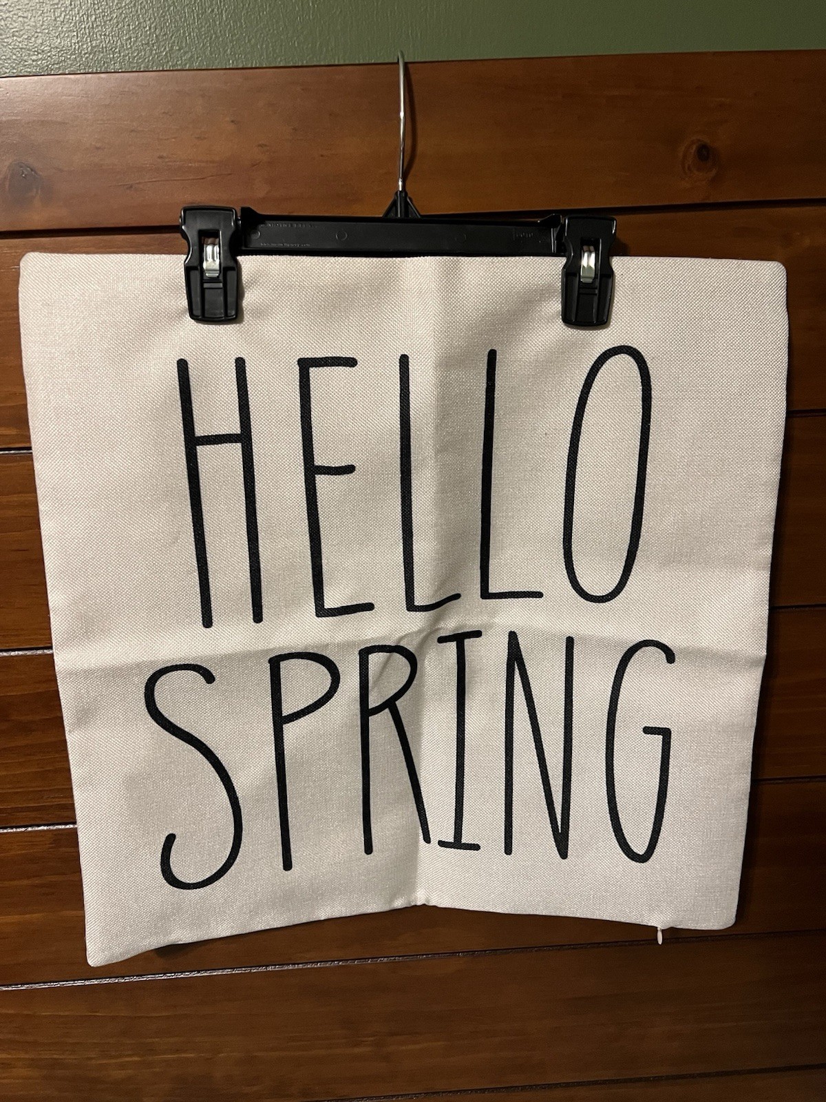 Decorative Fabric Hanging Sign Hello Spring Beige Black Spring Theme