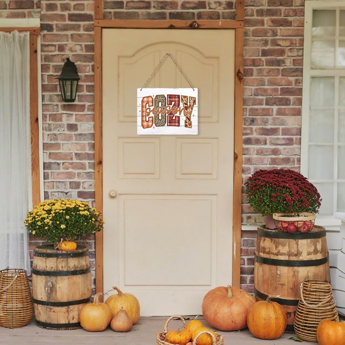 BELLOWDEER Hey There Pumpkin Rustic Wood Hanging Sign Fall Decor 8×10 Inches