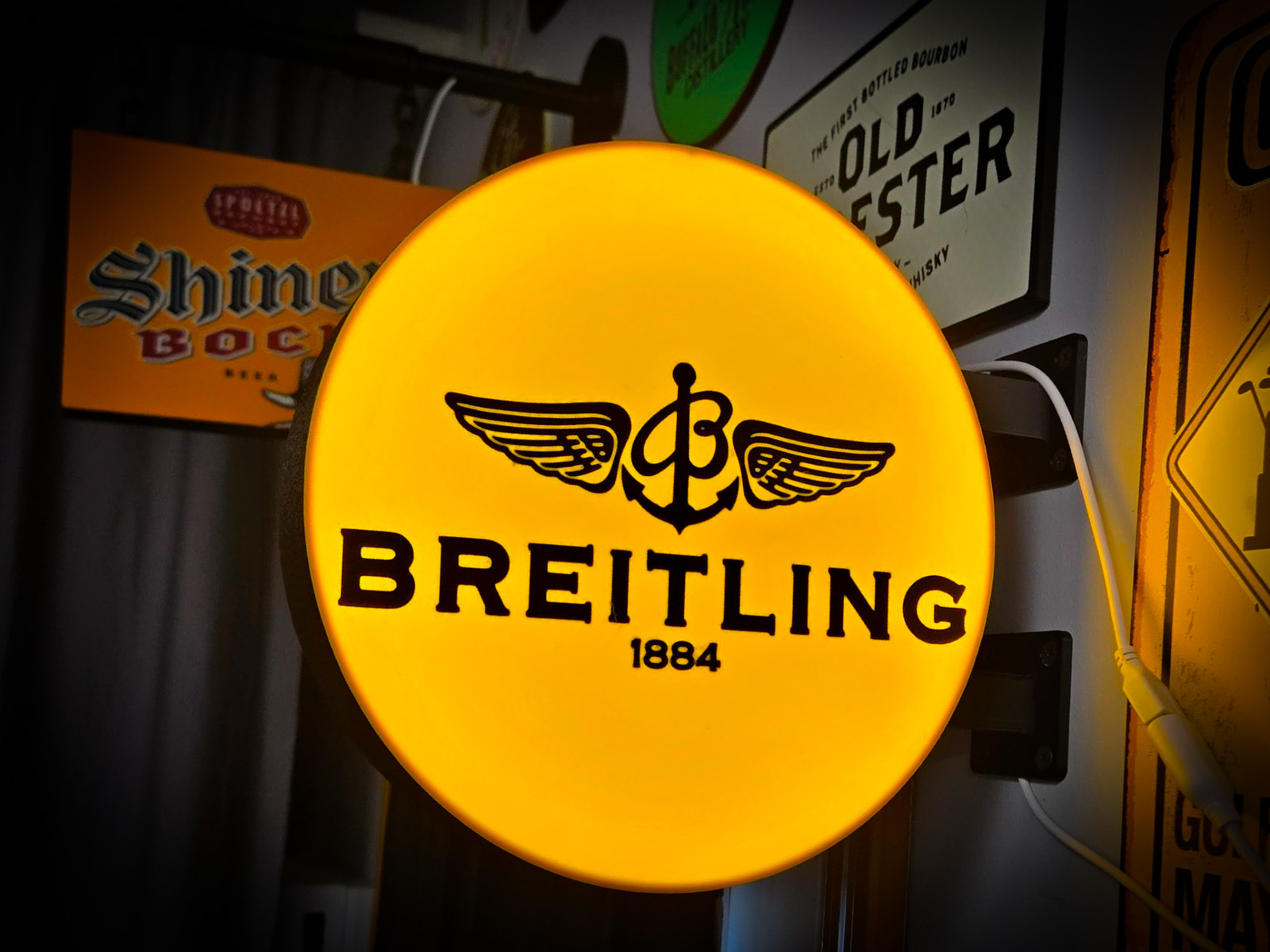 Breitling LED Lightbox Sign 3D Printed Round Wall Mount Man Cave Garage Decor