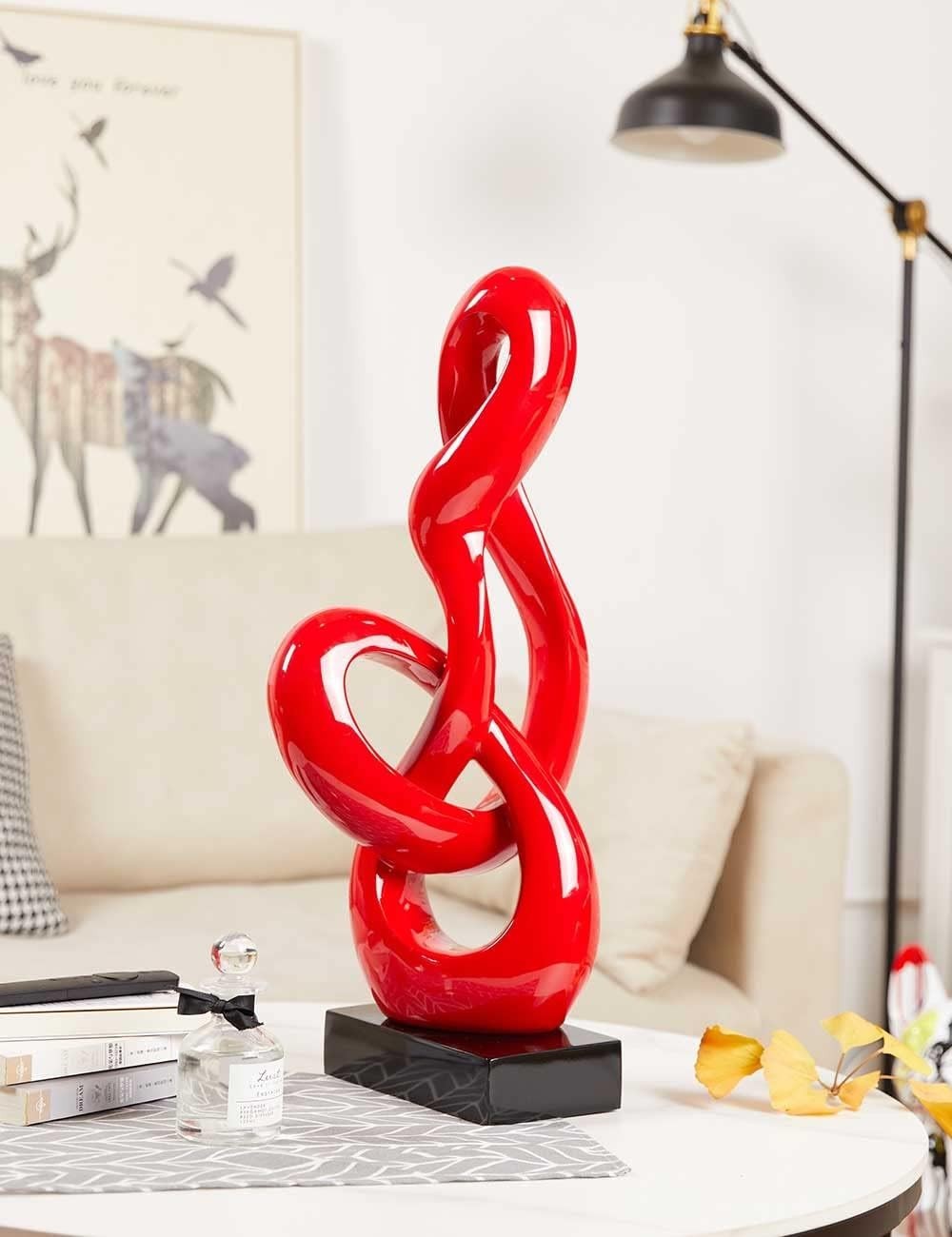 Modern Polyresin Music Note Sculpture Red 22.5 Inch Treble Clef Home Decor