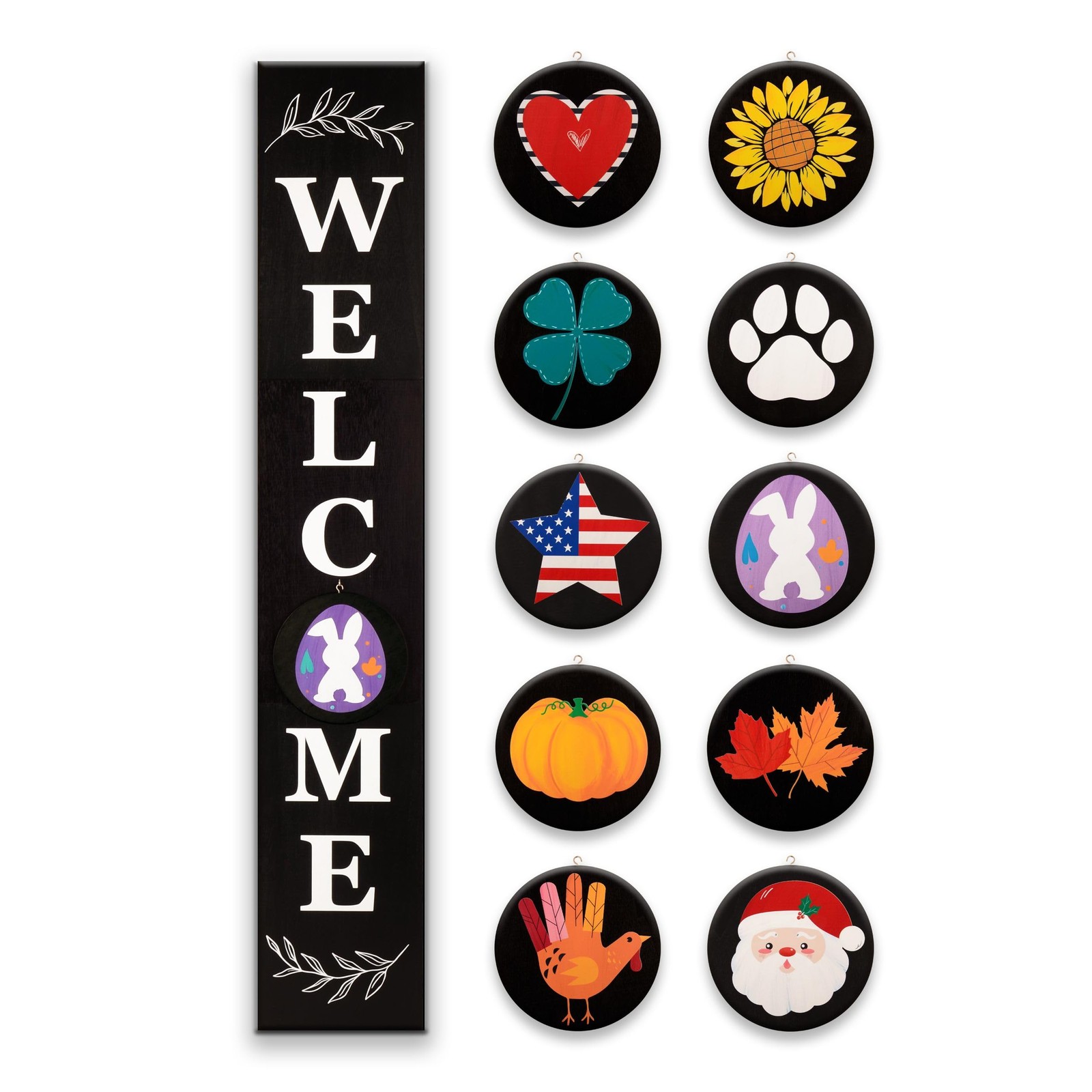 Perfnique Welcome sign for front porch standing, 47 x 7.9 Inch Black Wooden L…