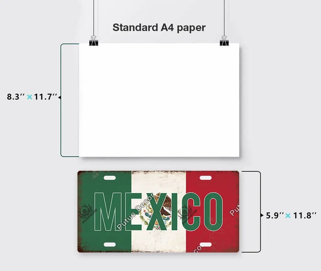 Mexico Flag Decorative License Metal Plate Vintage Travel Sign Wall Tin Plaque