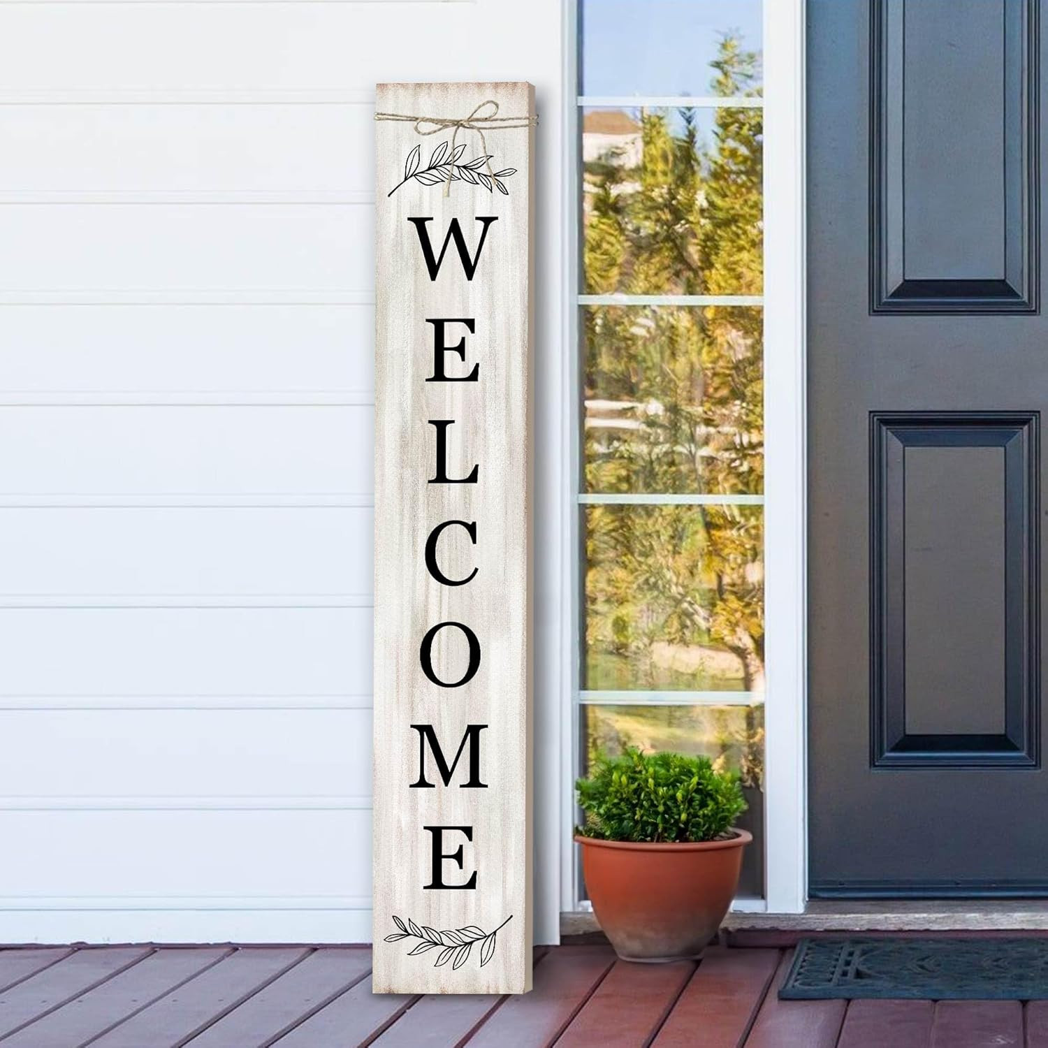 Welcome Sign for Front Porch Standing – Wooden Vertical Hanging Farmhouse Decor