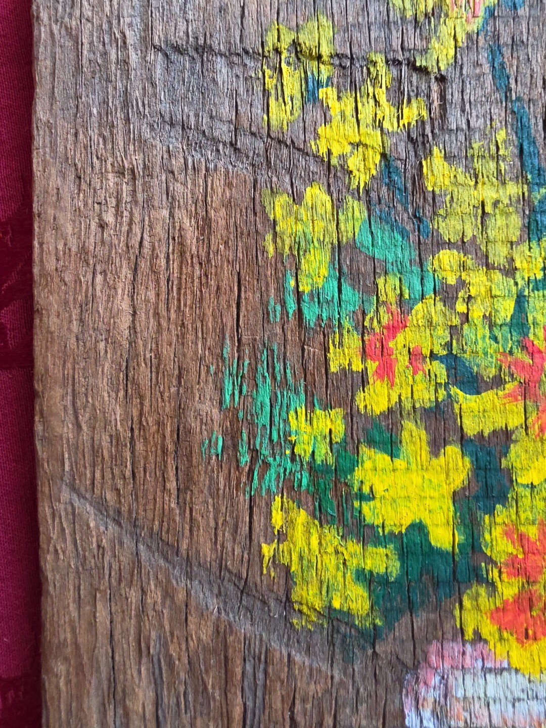 Rustic Reclaimed Wood Artist signed Handpainted flower Bouquet Wall Art Decor