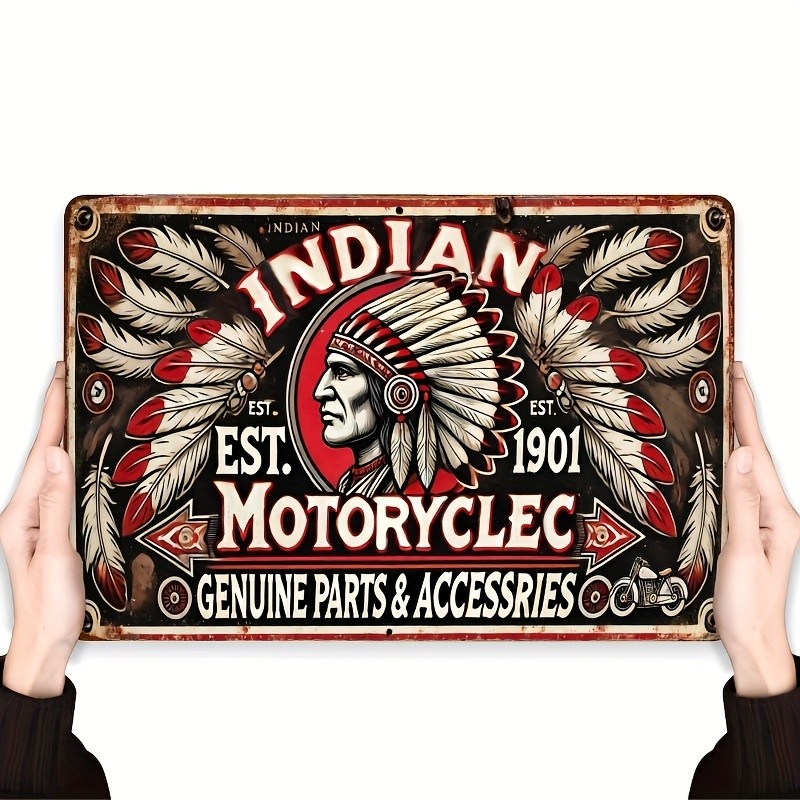 2D Flat, Vintage Indian Motorcycle Iron Tin Metal Signs Printed Rustic Metal Pla