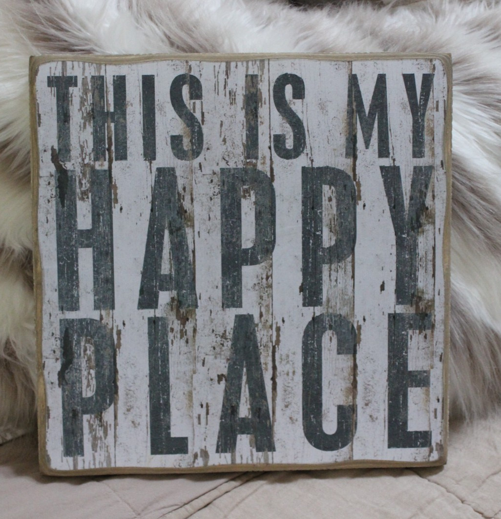 PRIMITIVE WOOD BOX SIGN – “THIS IS MY HAPPY PLACE” – HOME/COTTAGE DECOR