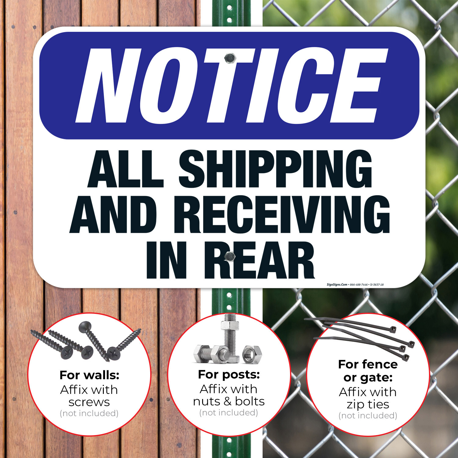 All Shipping and Receiving In Rear Sign, OSHA Notice Sign,