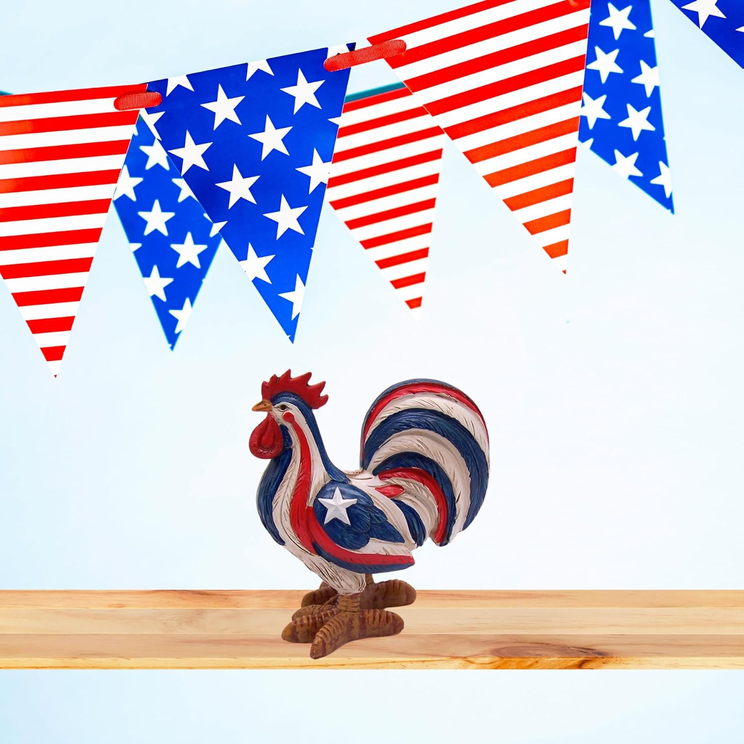 Freestanding Patriotic Printed Rooster, Home 7 Office Decor, Unique Patriotic An