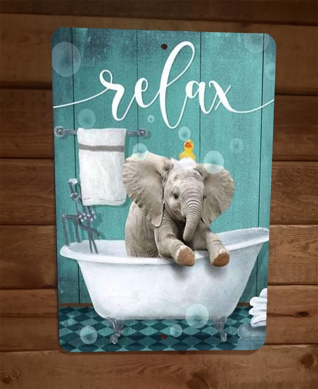 Elephant in Bathtub Relax 8×12 Metal Wall Sign Animal Poster