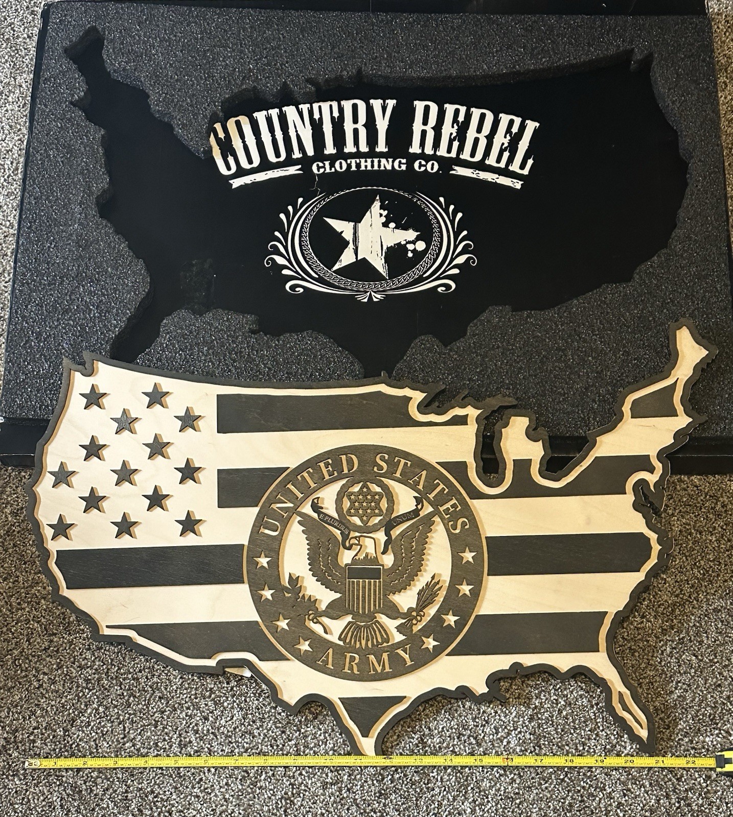 Country Rebel US Army Wood Wall Art USA Flag Map Laser Etched Official Licensed