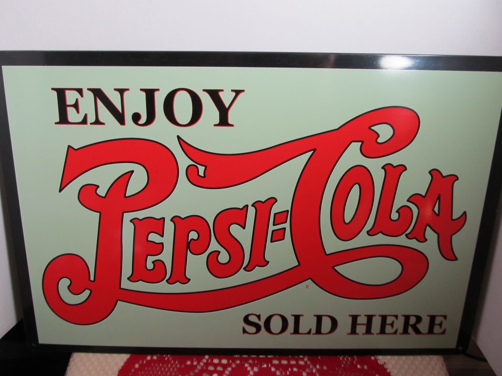 ENJOY Pepsi:Cola Sold Here Novelty Tin Metal Sign approx 18 x 12 wall art GUC