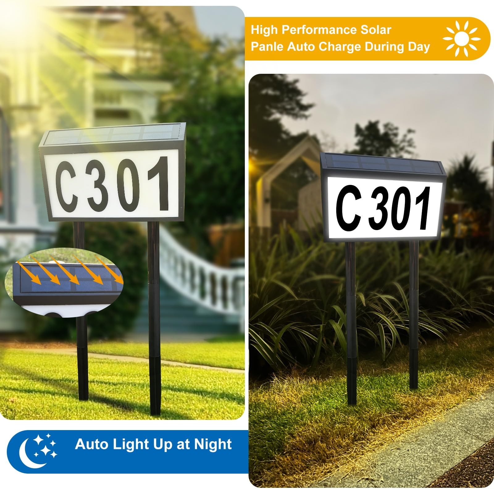 Solar House Numbers Light, Lighted House Numbers Sign Plaque Address Numbers …