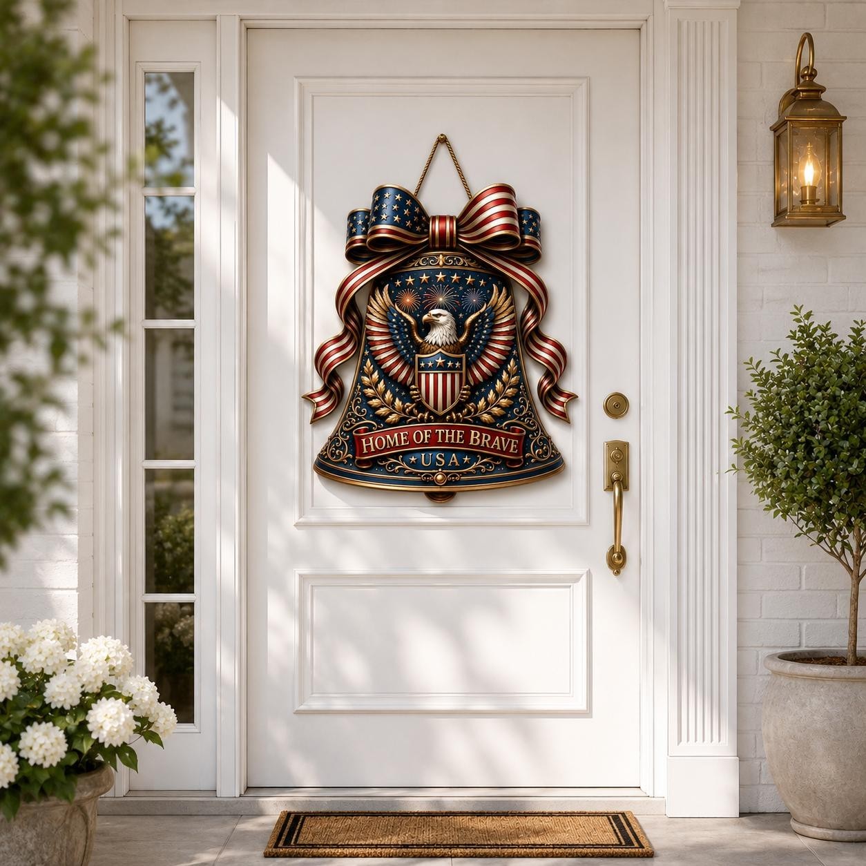 America 250th Anniversary Bell Sign, Patriotic Front Door Hanger, USA 1776-2026