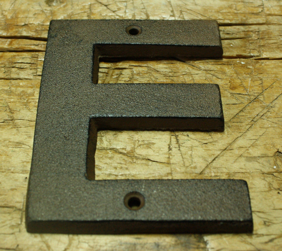 Cast Iron Industrial LETTER E Sign Rustic Brown 5″ tall Alphabet